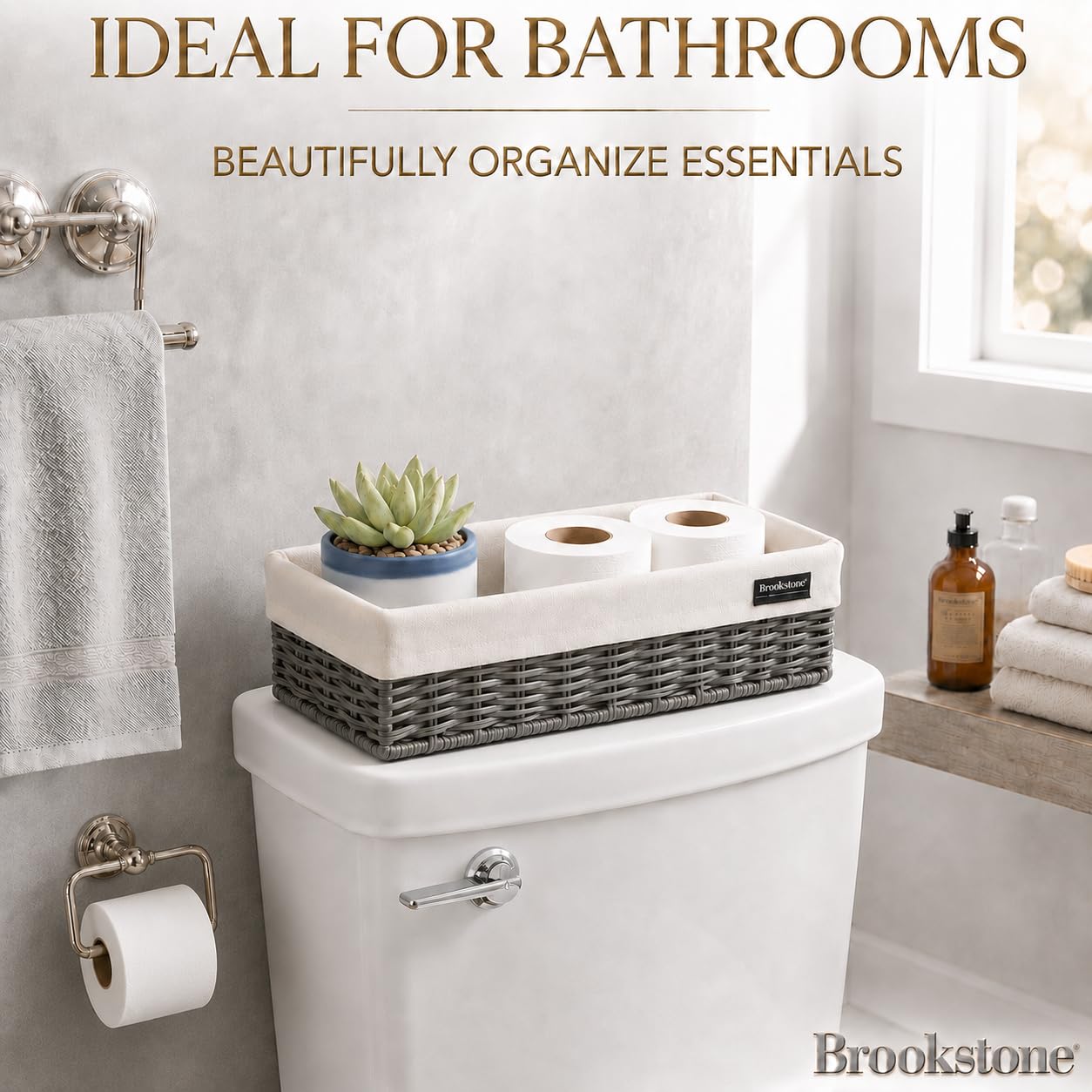 brookstone-over-the-toilet-tank-wicker-storage-basket-set-2-pack-grey-with-fabri image 2