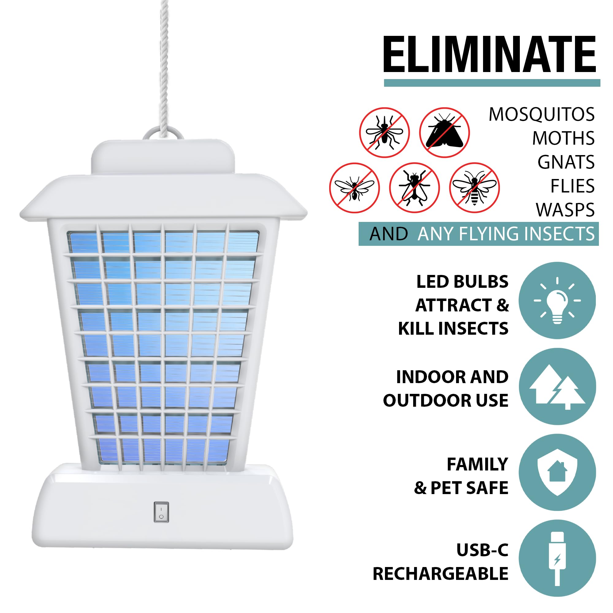brookstone-lantern-bug-zapper-cordless-rechargeable-with-800v-grid-and-4-uv-leds image 2