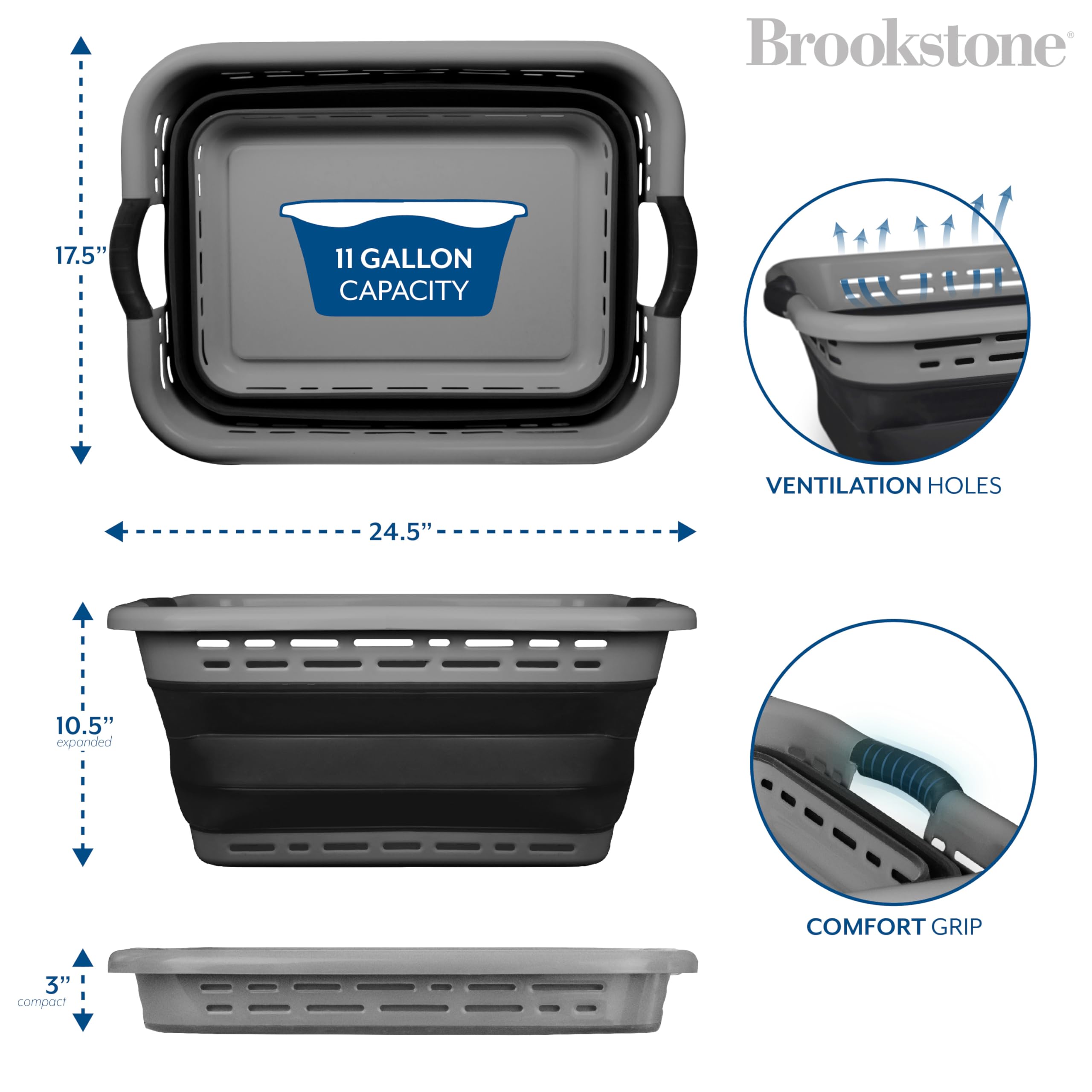 brookstone-11-gallon-xl-24-collapsible-laundry-basket-clothes-hamper-space-savin image 6