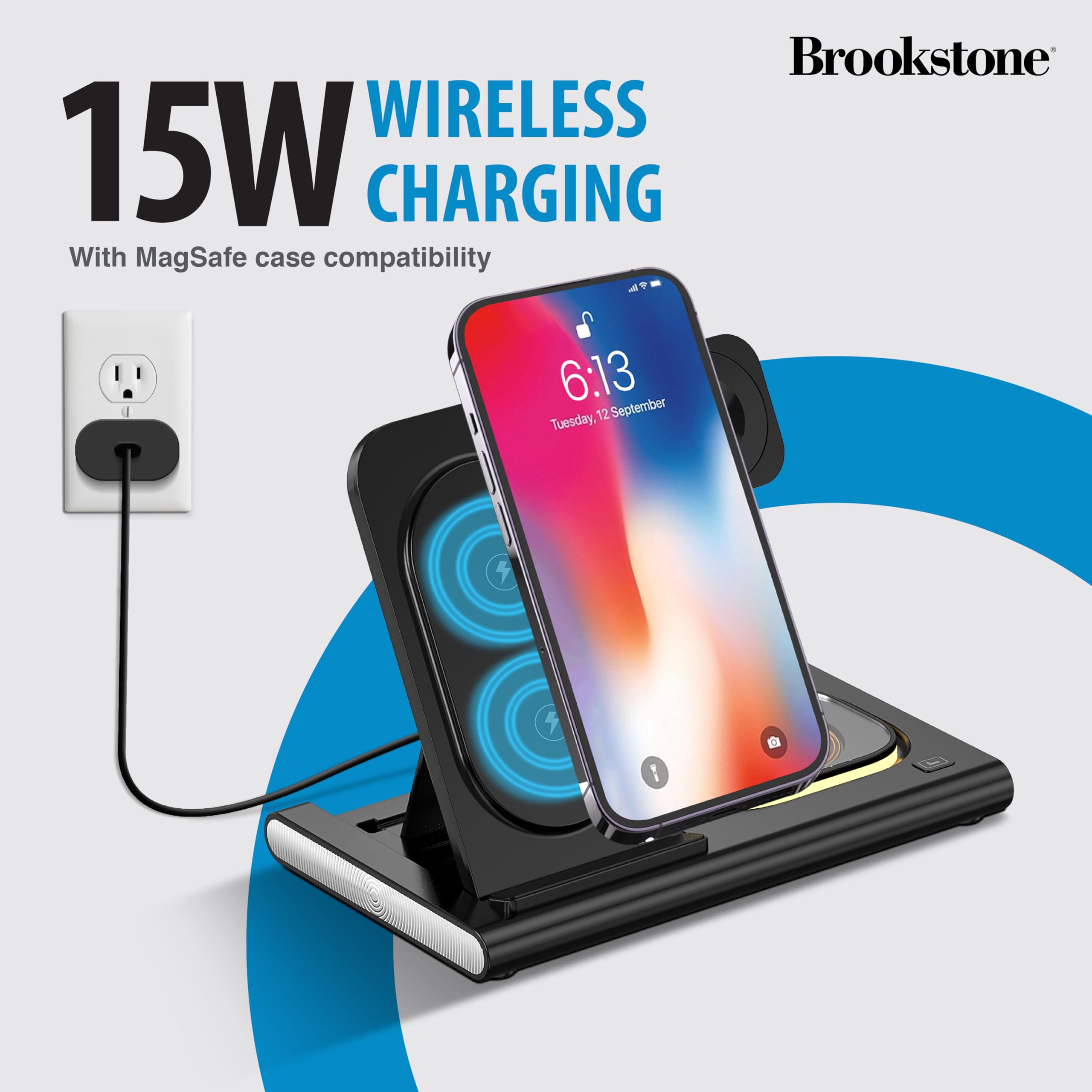 brookstone-3-in-1-wireless-charging-station-with-18w-wall-charger-and-usb-c-cabl image 2