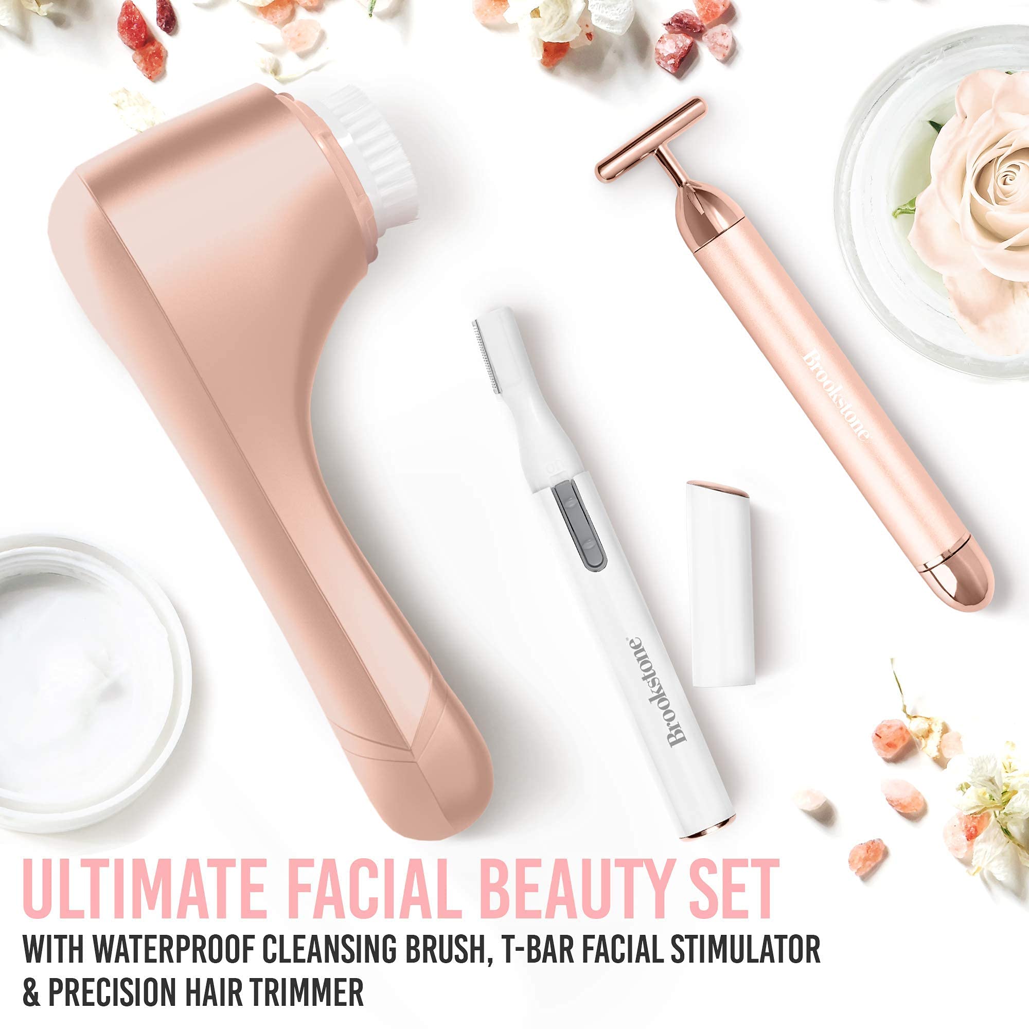 brookstone-3-in-1-rose-gold-facial-skin-care-set-with-cleansing-brush-t-bar-mass image 3
