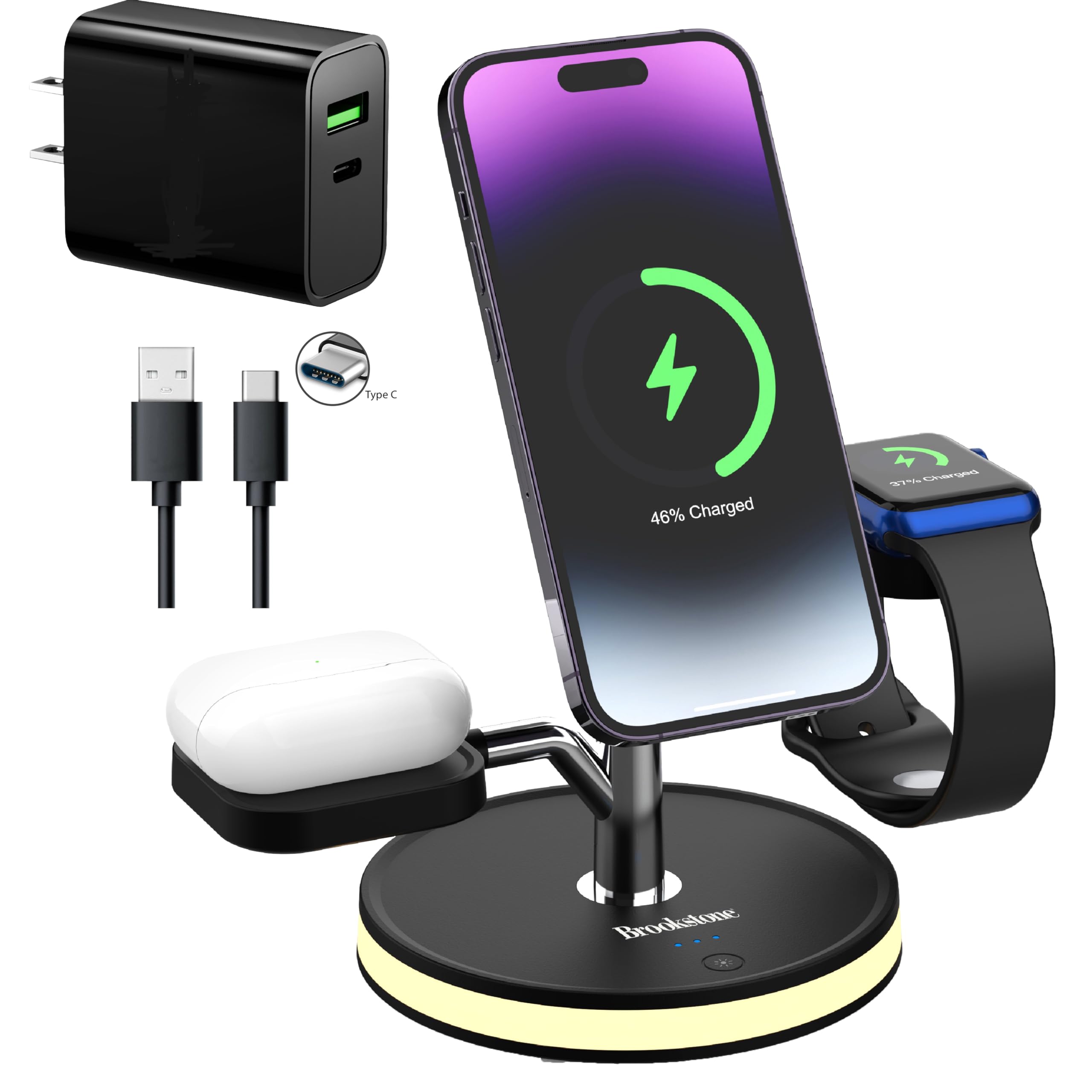 brookstone-3-in-1-wireless-charging-station-for-magsafe-fast-charges-iphone-appl image 1
