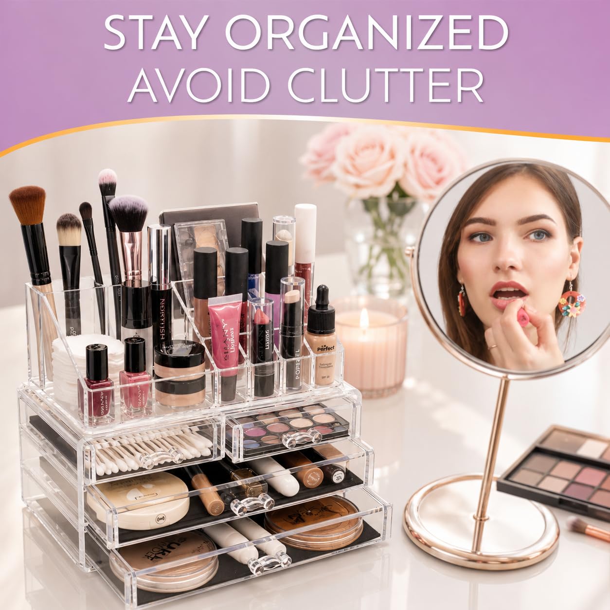 brookstone-makeup-organizer-countertop-acrylic-cosmetic-storage-with-drawers-cle image 6
