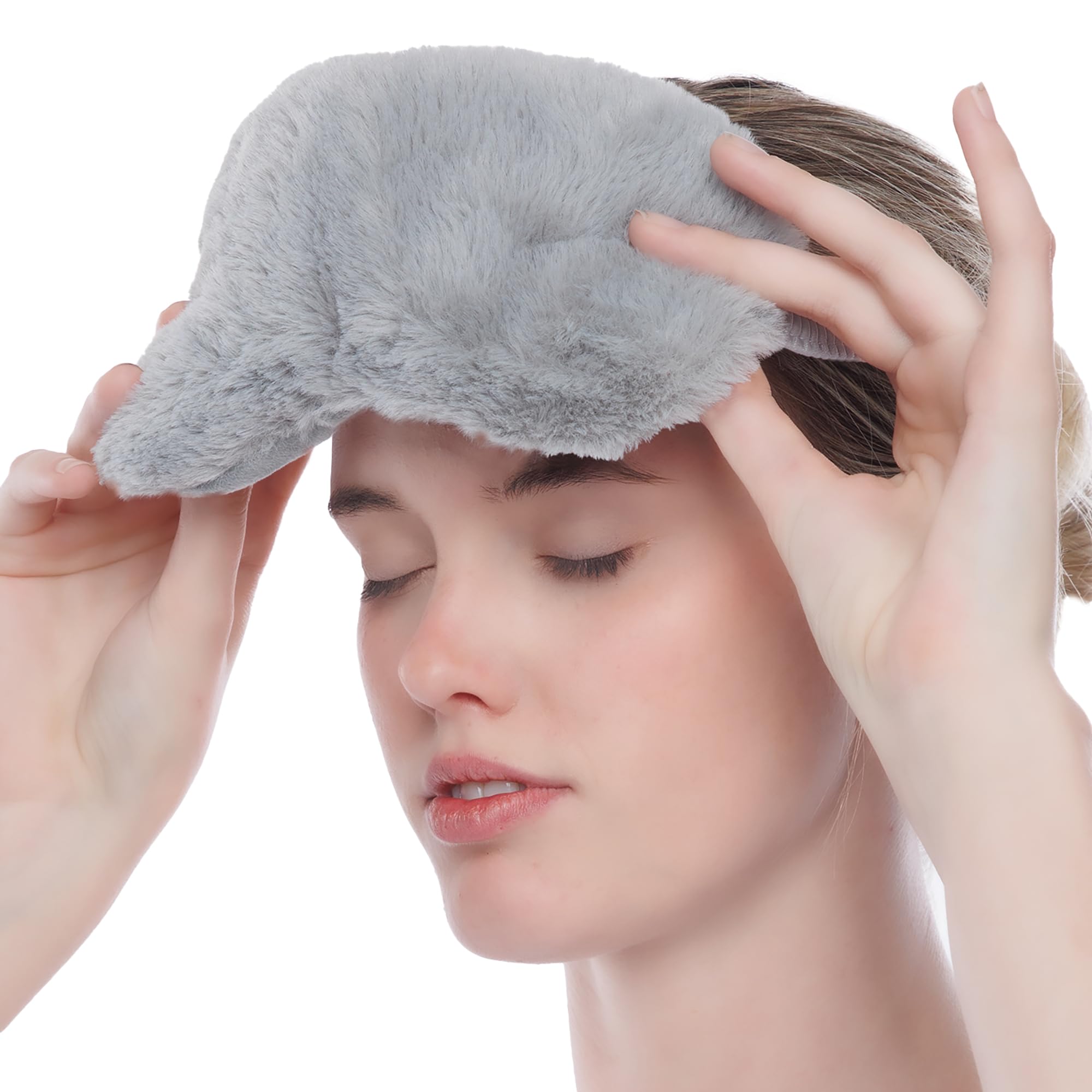brookstone-weighted-eye-mask-for-hot-cold-therapy-lavender-infused-glacier-gray image 2