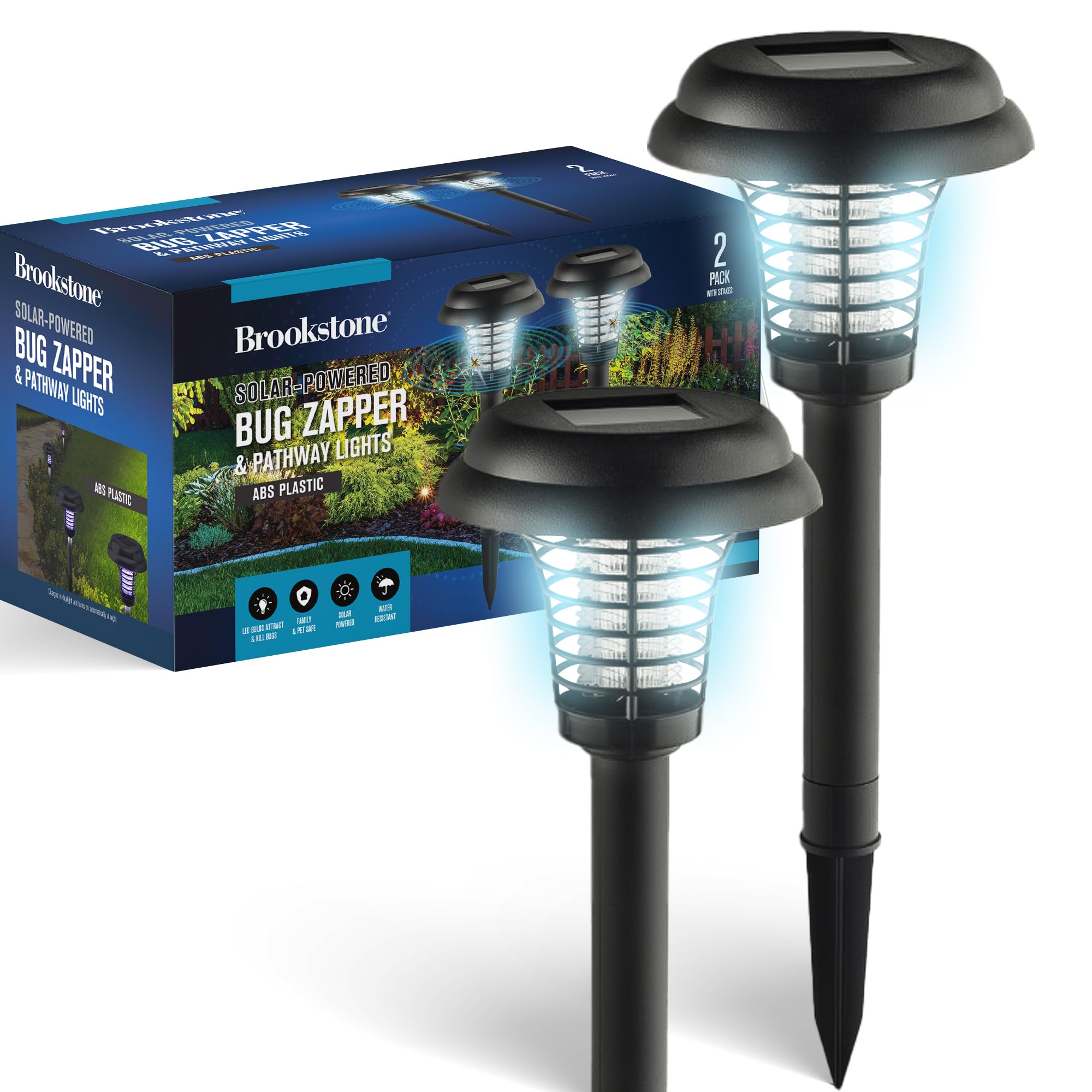 brookstone-solar-powered-bug-zapper-and-pathway-light-2-pack image 1