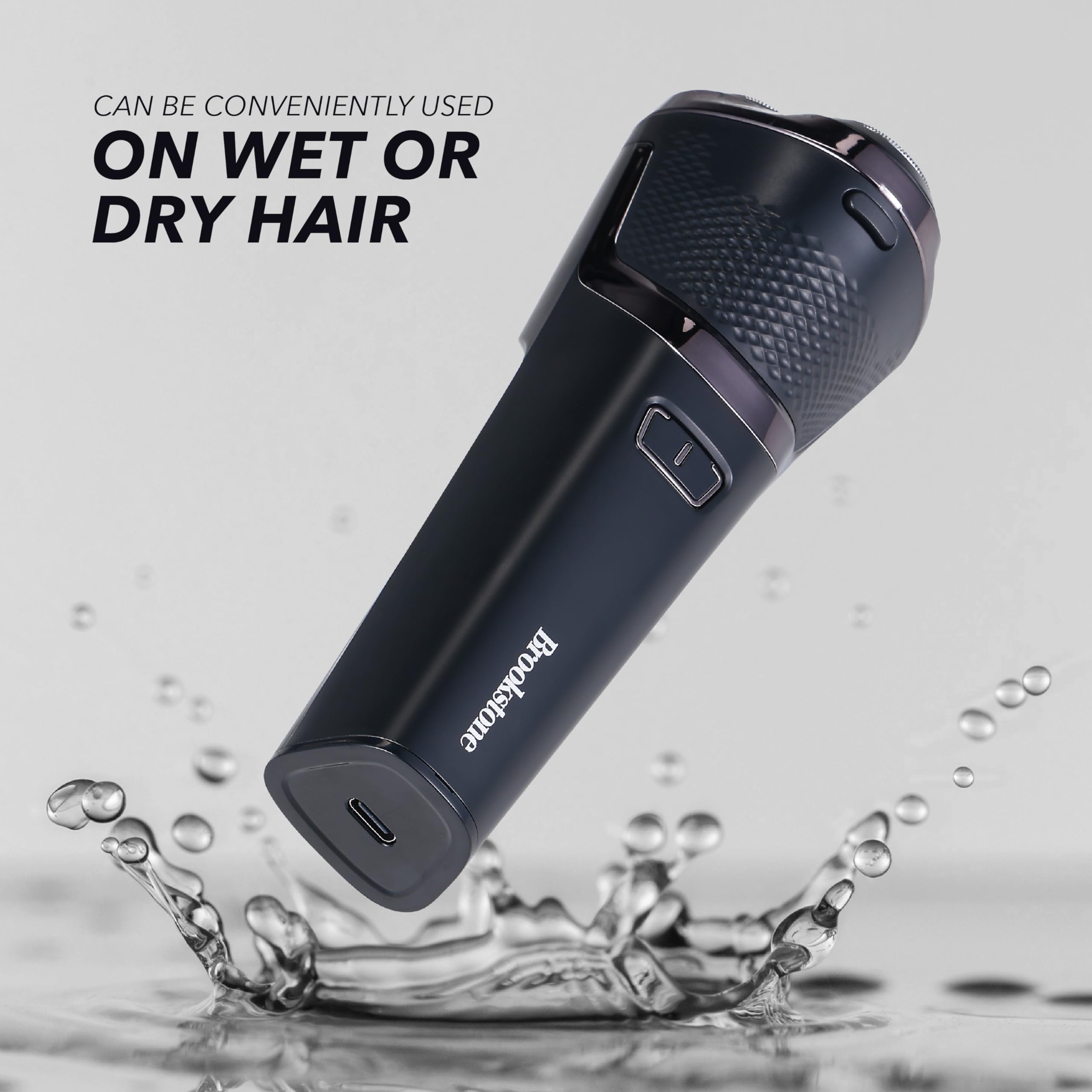 brookstone-3-head-rotary-shaver-rechargeable-t-blade-groomer-led-display-black image 4