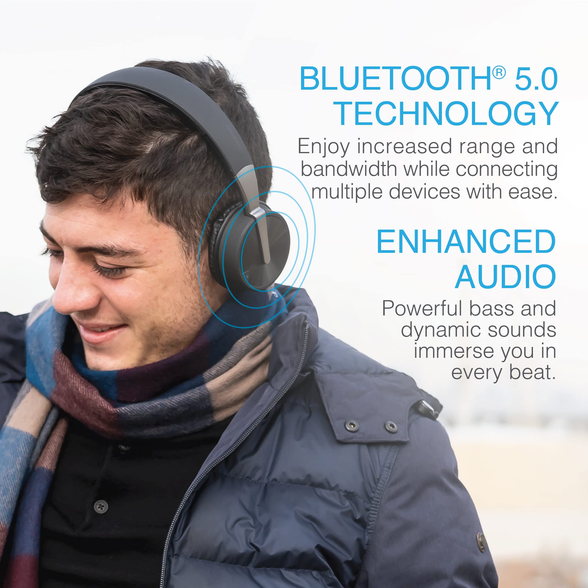 brookstone-dual-qi-charging-stand-with-wireless-bluetooth-headphones-usb-c-charg image 2