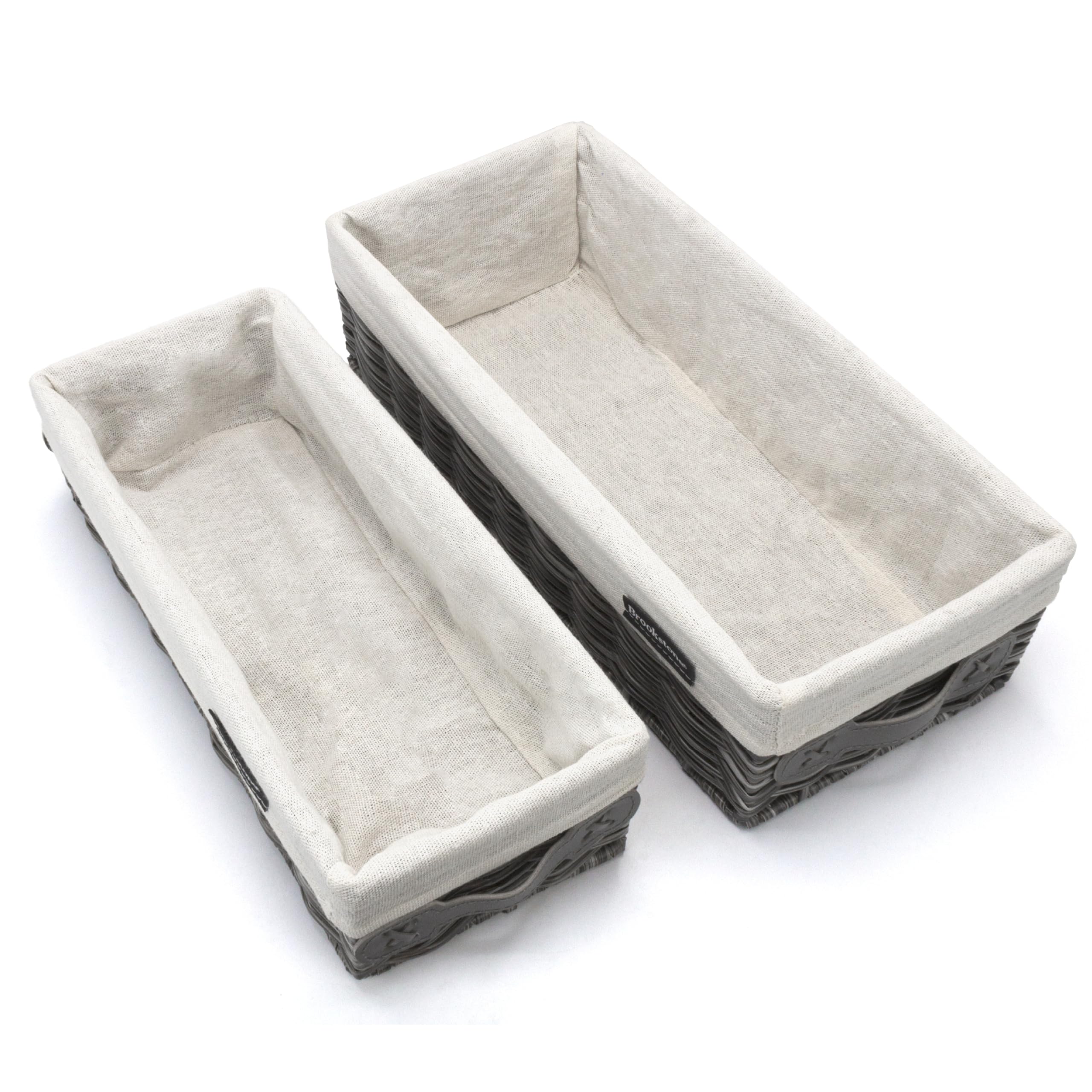 brookstone-over-the-toilet-tank-wicker-storage-basket-set-2-pack-grey-with-fabri image 8