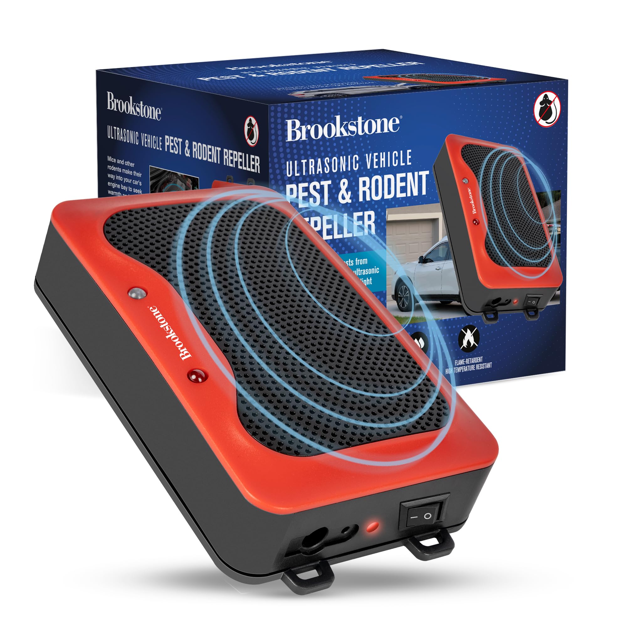 brookstone-ultrasonic-vehicle-pest-rodent-repeller-ultrasonic-waves-strobe-light image 1