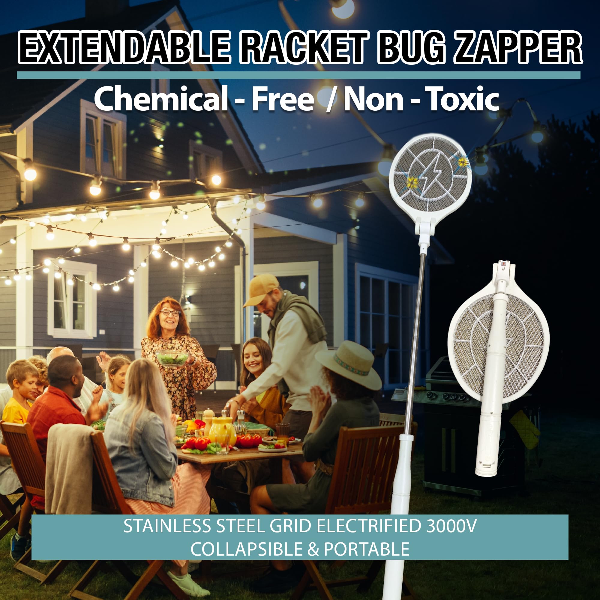 brookstone-electric-bug-zapper-racket-3000v-stainless-steel-grid-collapsible-ext image 3