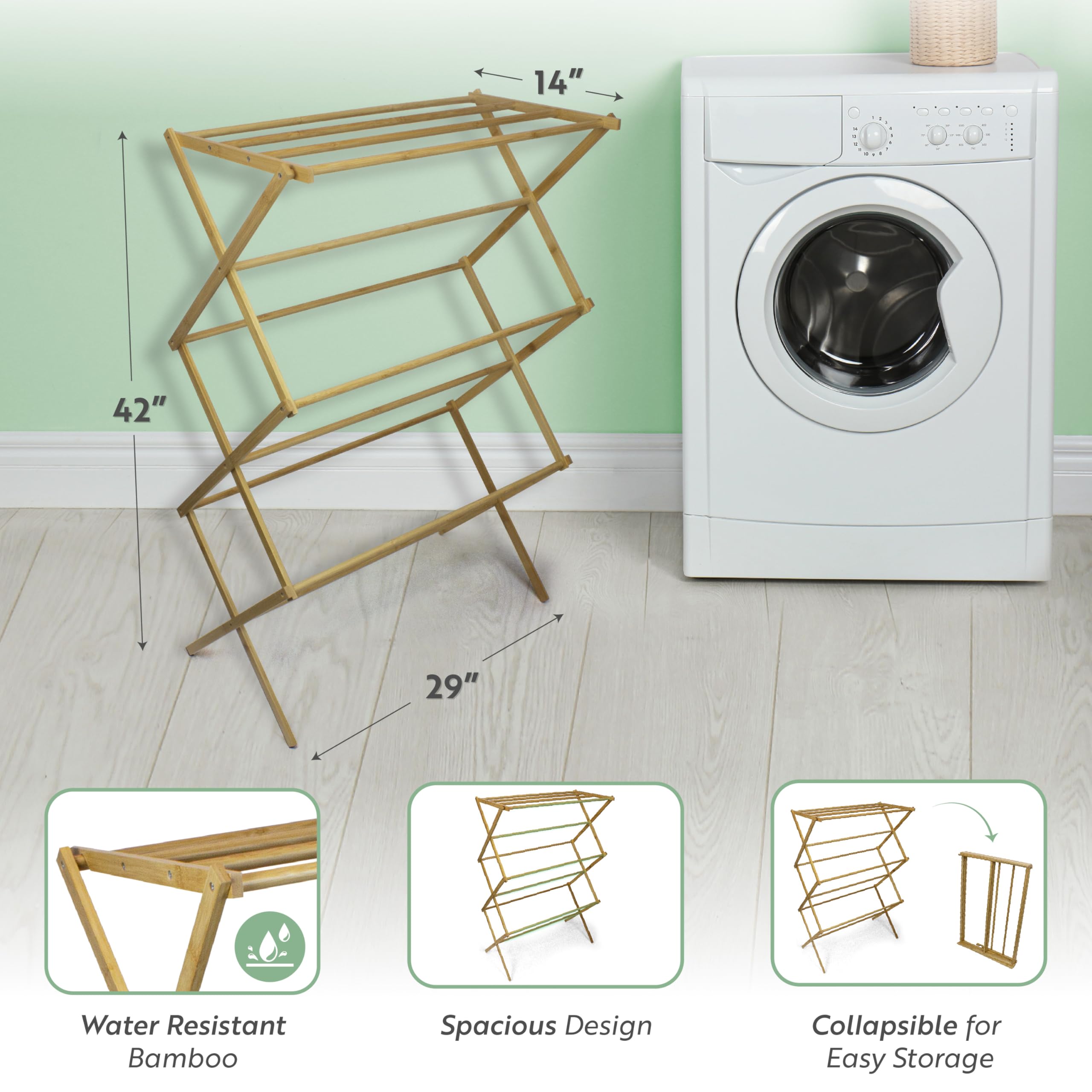 brookstone-eco-friendly-bamboo-drying-rack-collapsible-laundry-clothes-hanger-wi image 4