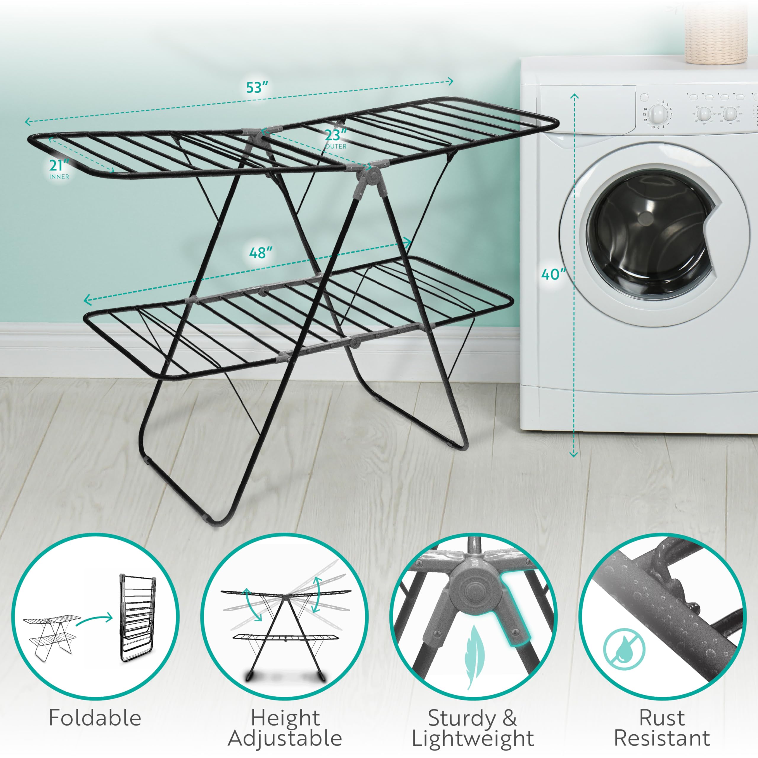 brookstone-2-tier-folding-drying-rack-heavy-duty-collapsible-laundry-clothes-dry image 3