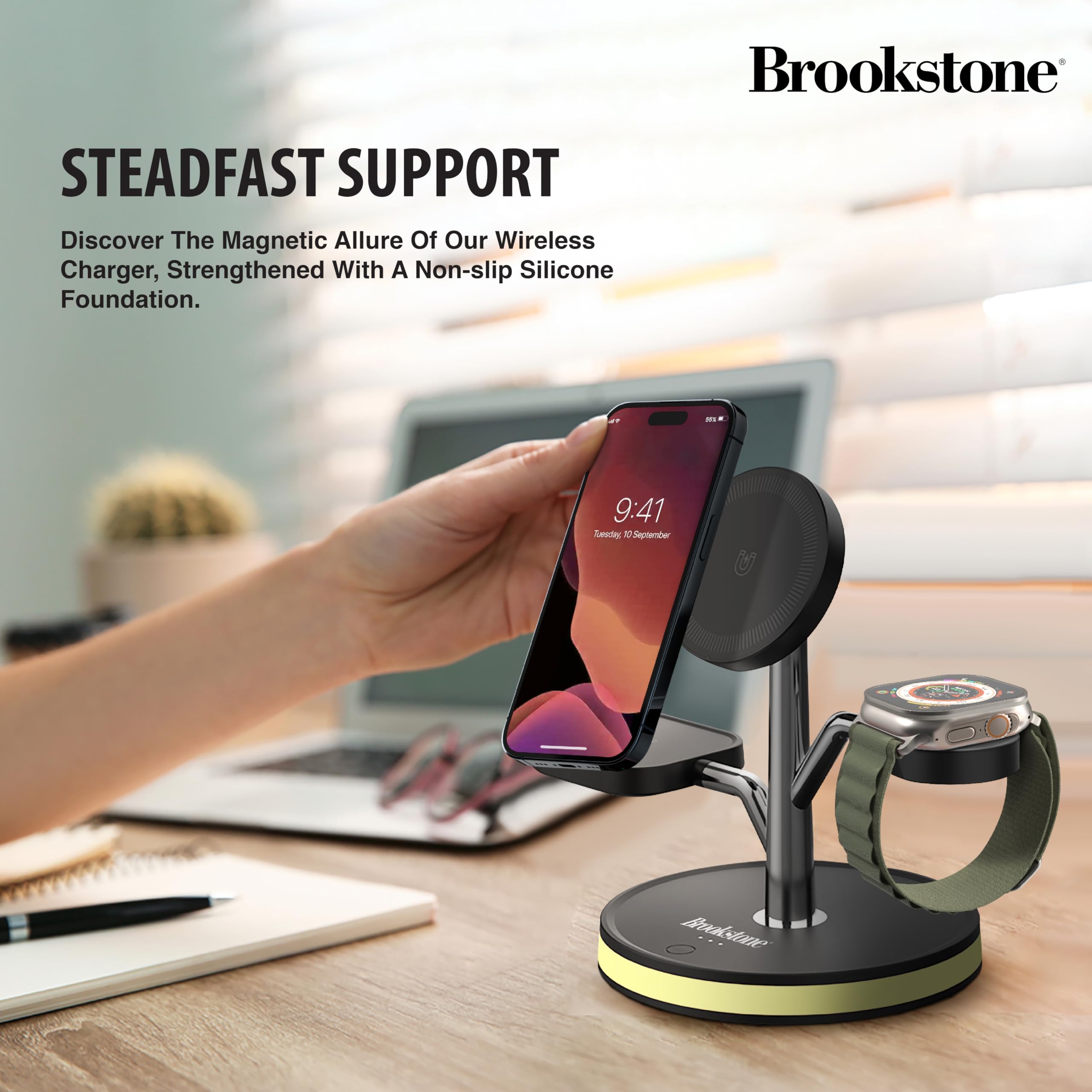brookstone-3-in-1-wireless-charging-station-for-magsafe-fast-charges-iphone-appl image 4