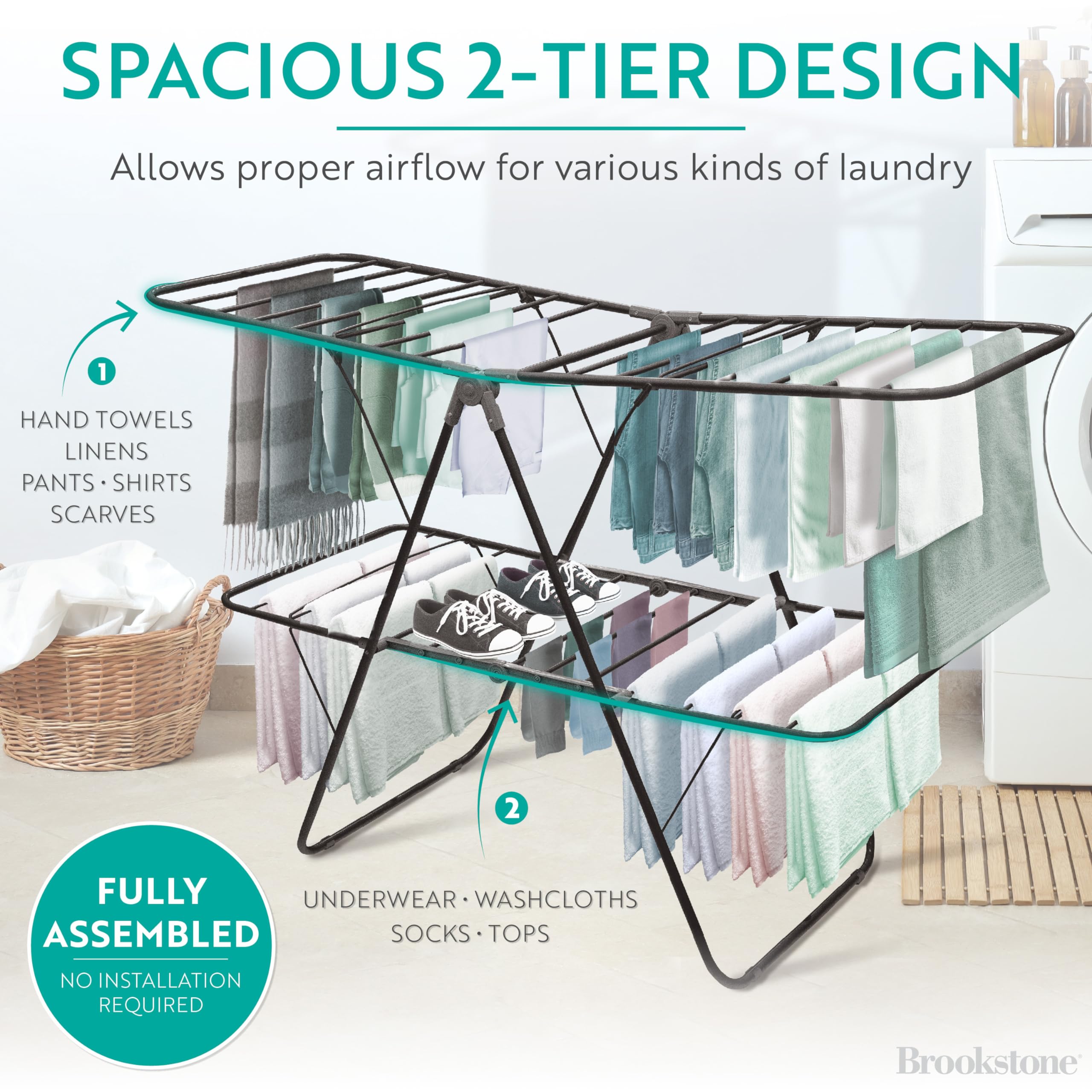 brookstone-2-tier-folding-drying-rack-heavy-duty-collapsible-laundry-clothes-dry image 6
