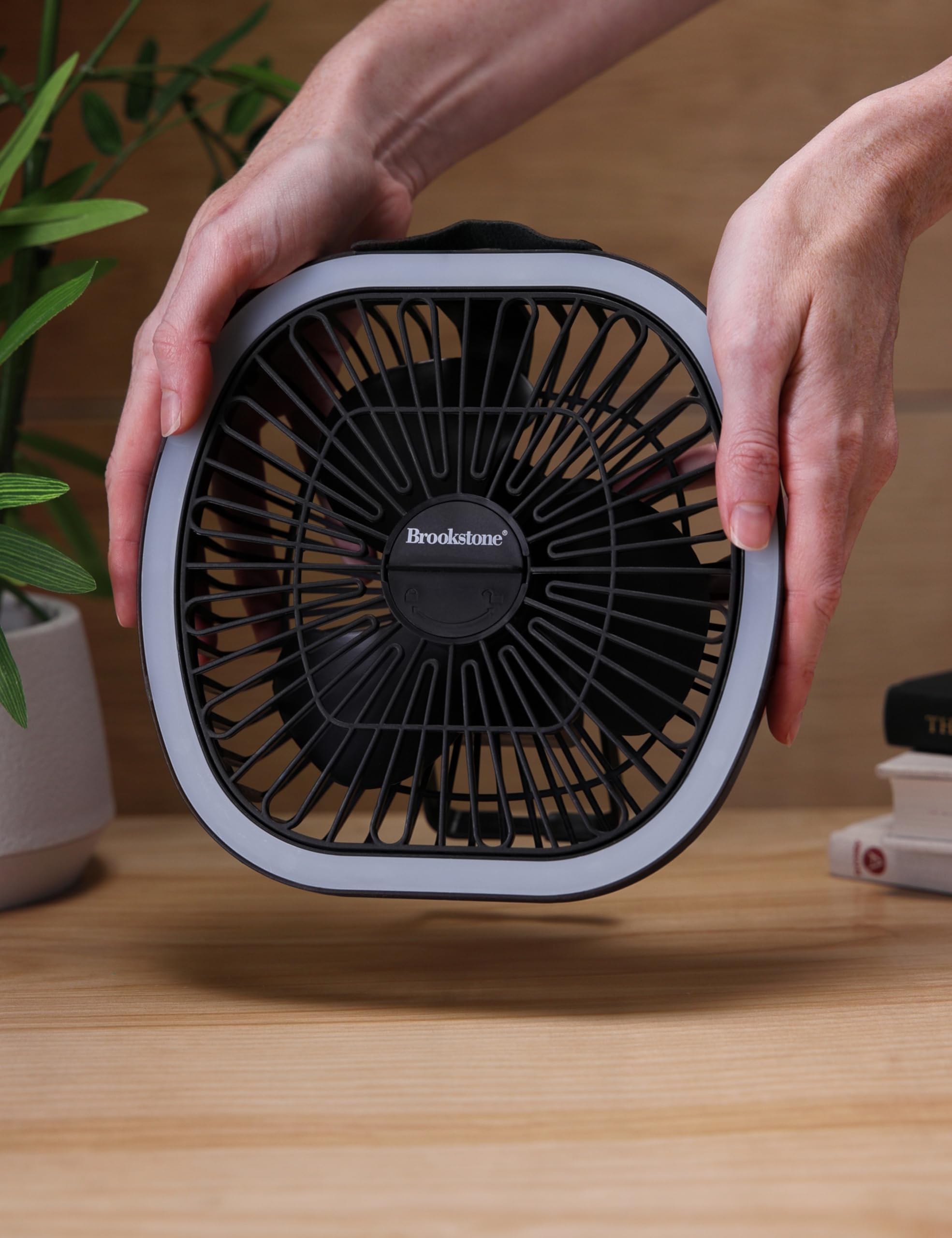 brookstone-rechargeable-aroma-fan-mini-portable-fan-with-aromatherapy-diffuser-a image 2