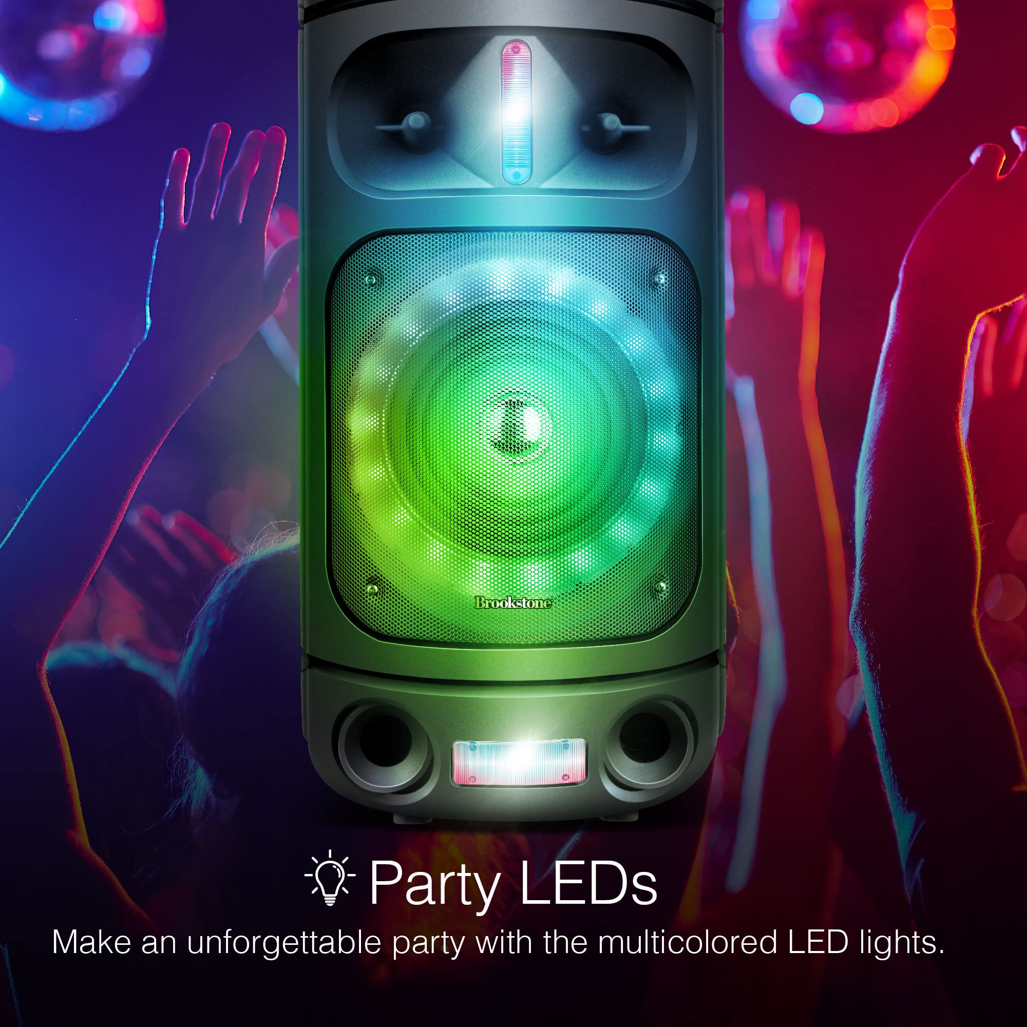 brookstone-rumble-tower-portable-bluetooth-speaker-with-led-light-show-3-light-m image 2