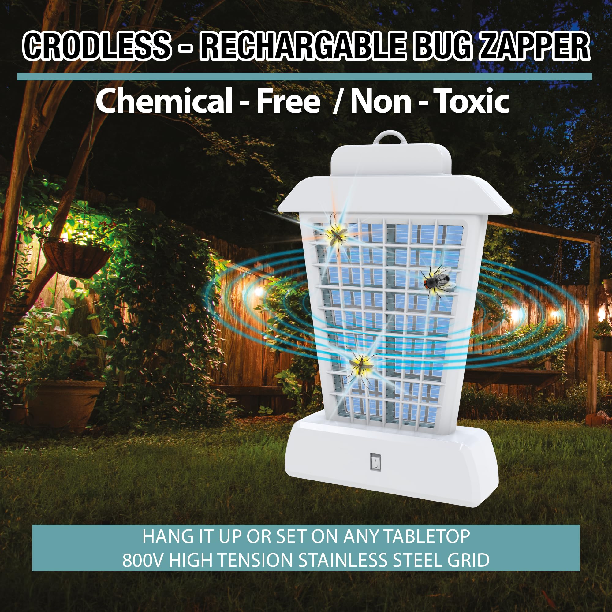brookstone-lantern-bug-zapper-cordless-rechargeable-with-800v-grid-and-4-uv-leds image 3