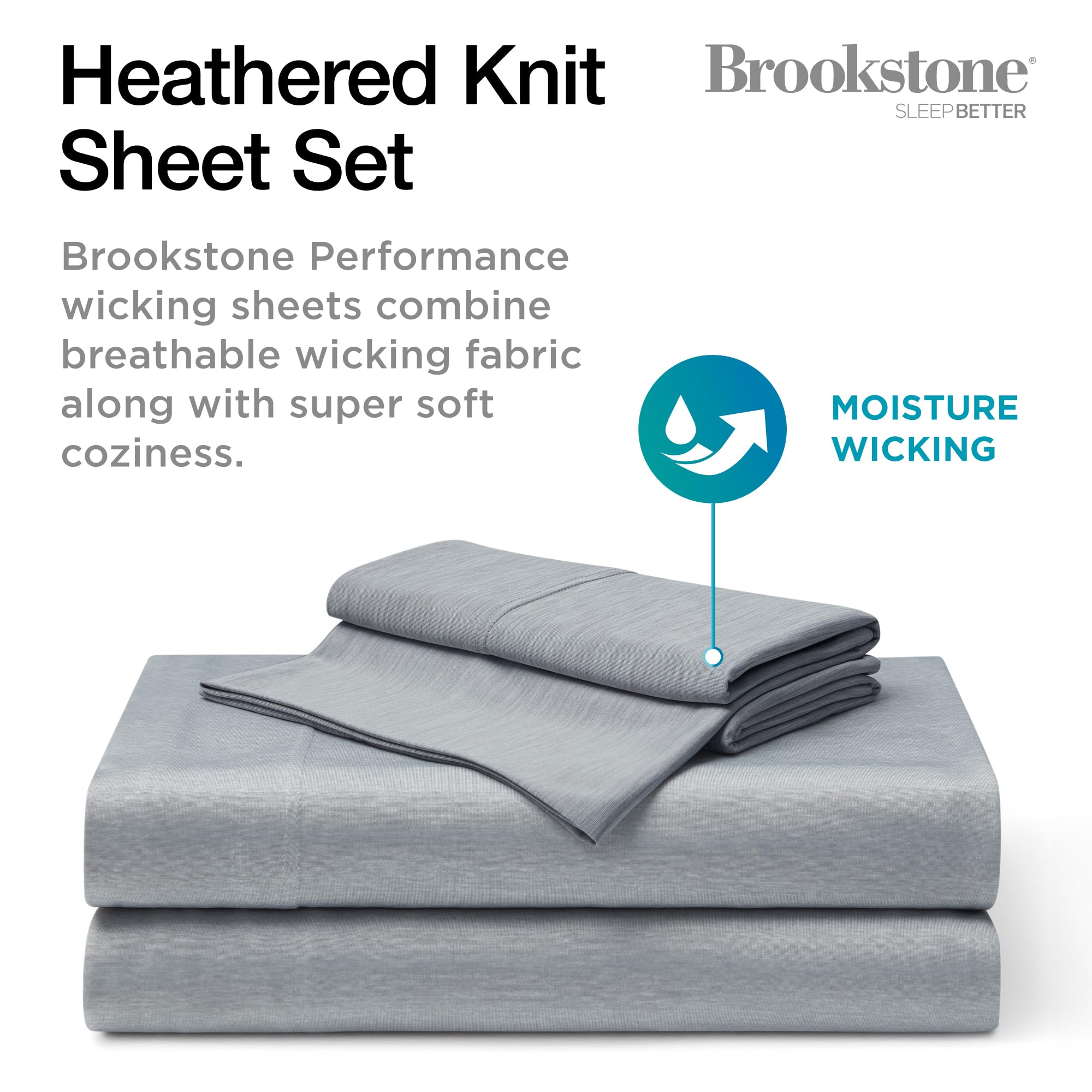 brookstone-heathered-knit-moisture-wicking-king-sheet-set-cooling-breathable-fab image 2