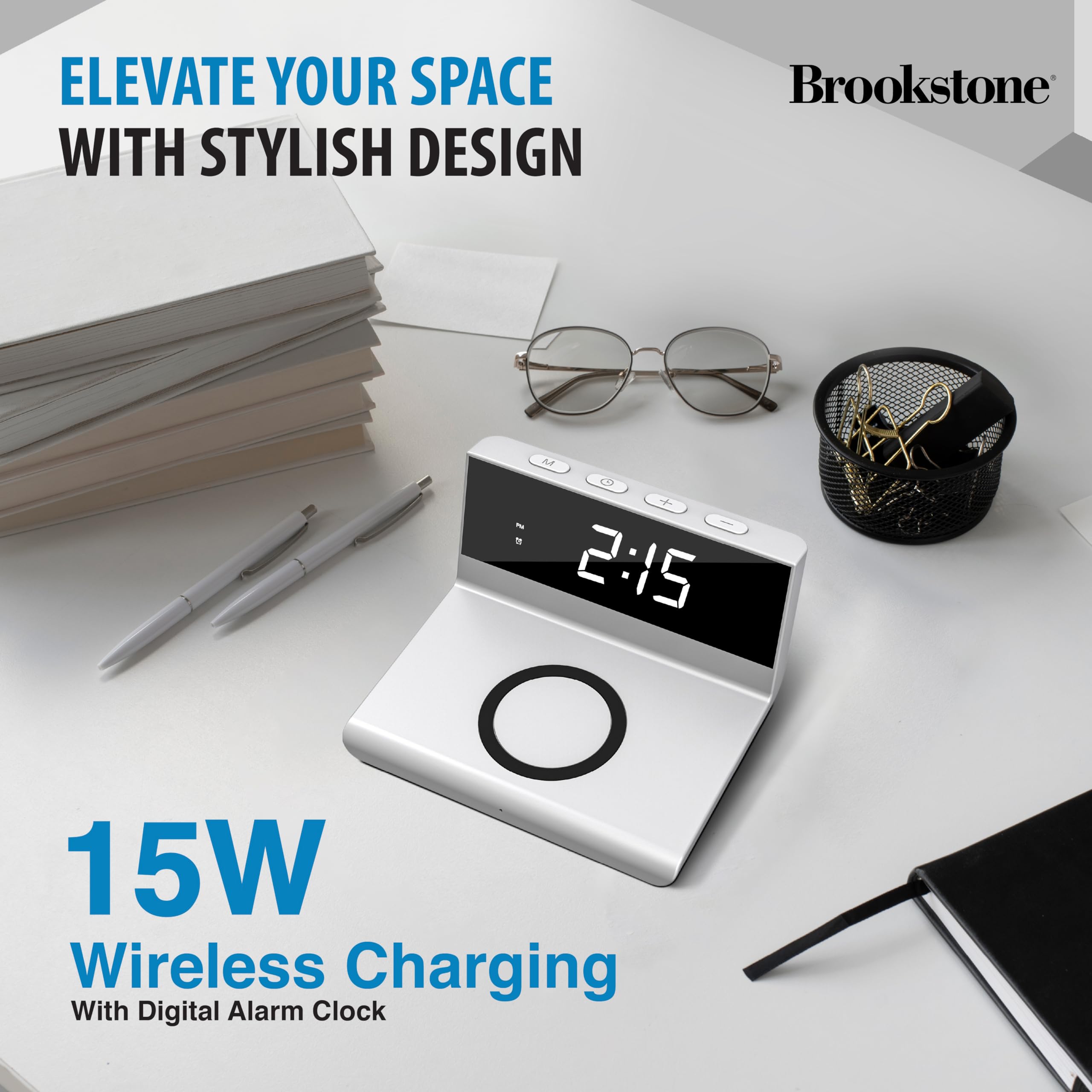 brookstone-desk-led-alarm-clock-with-15w-wireless-charger-compatible-with-iphone image 2