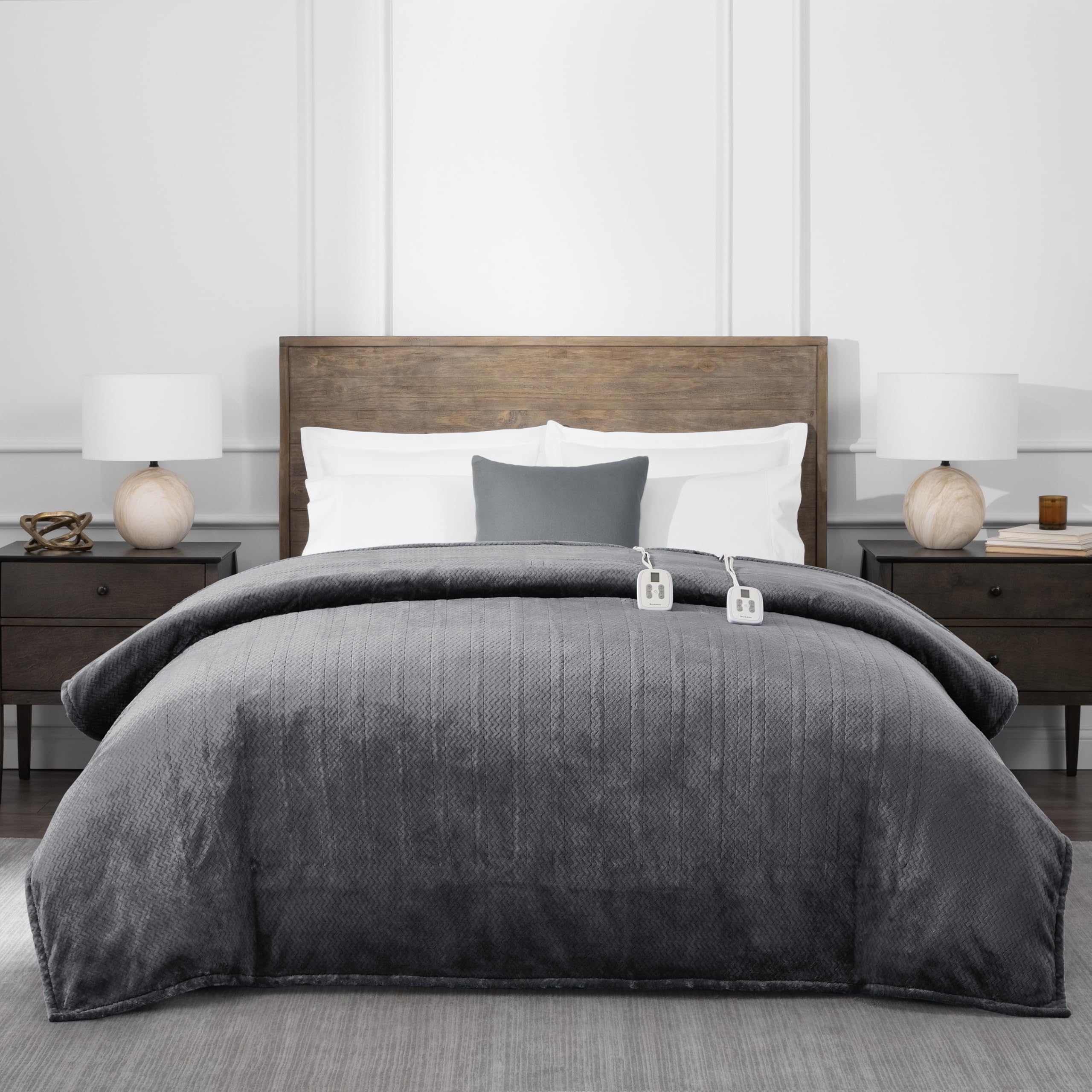 brookstone-electric-heated-comfort-plush-herringbone-blanket-with-10-heat-settin image 1