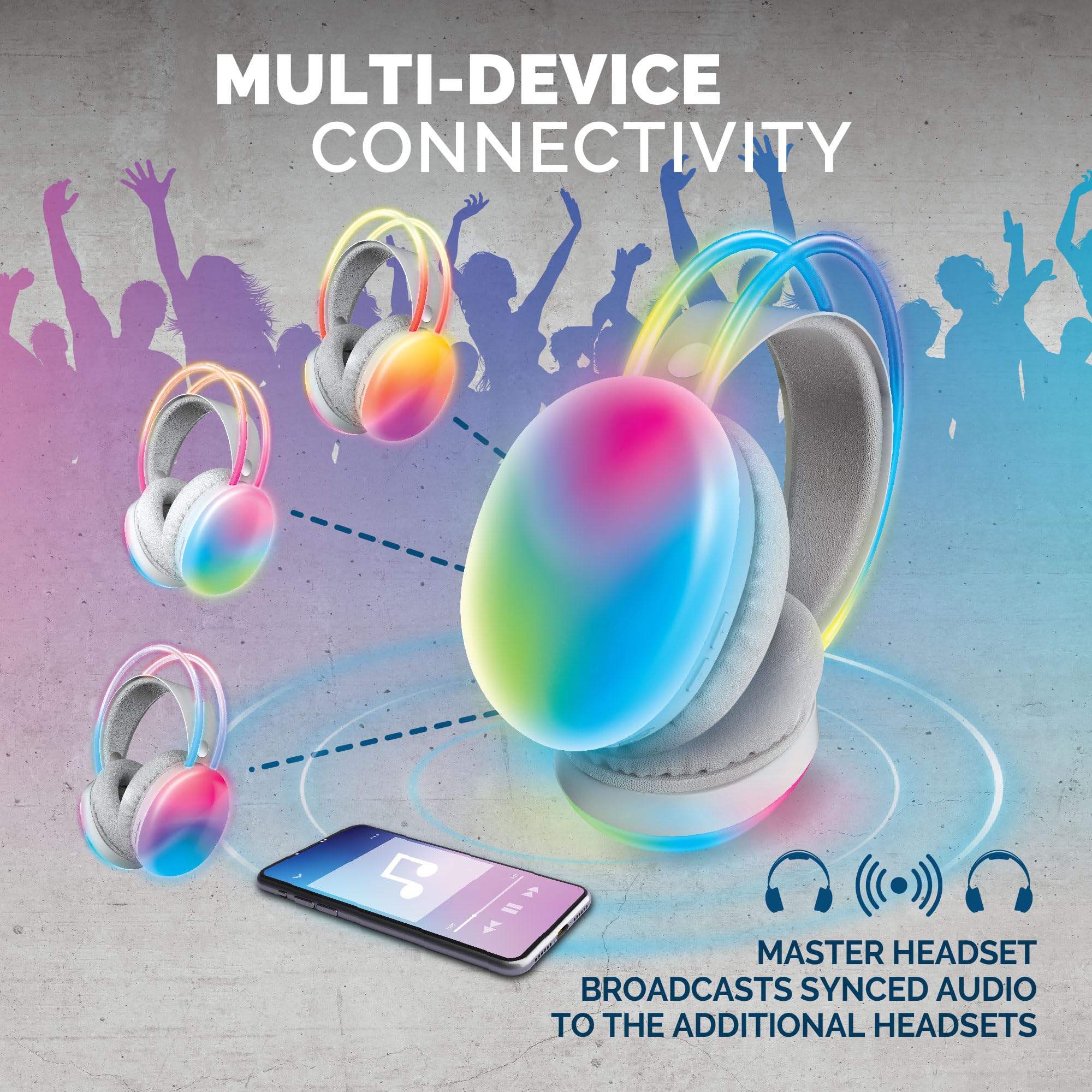 brookstone-wireless-silent-disco-headphones-with-multicolor-led-lights-bluetooth image 2