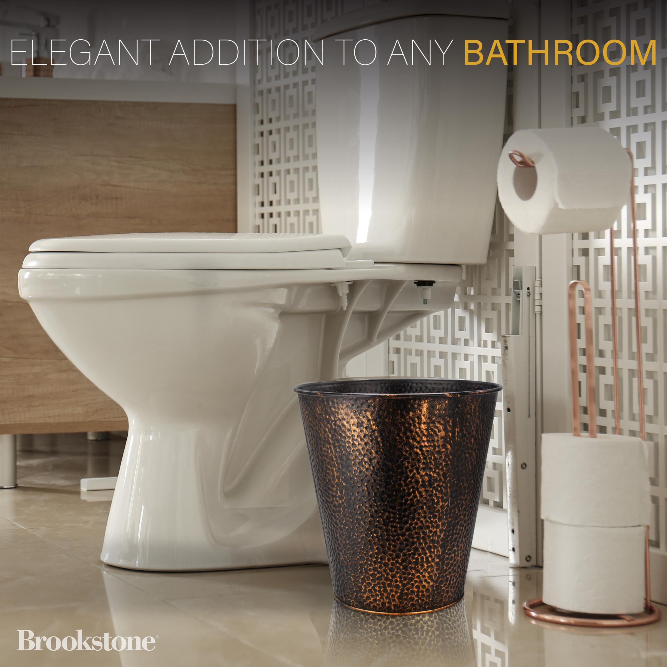 brookstone-decorative-metallic-bronze-waste-basket-trash-can-stylish-2-4-gallon- image 2