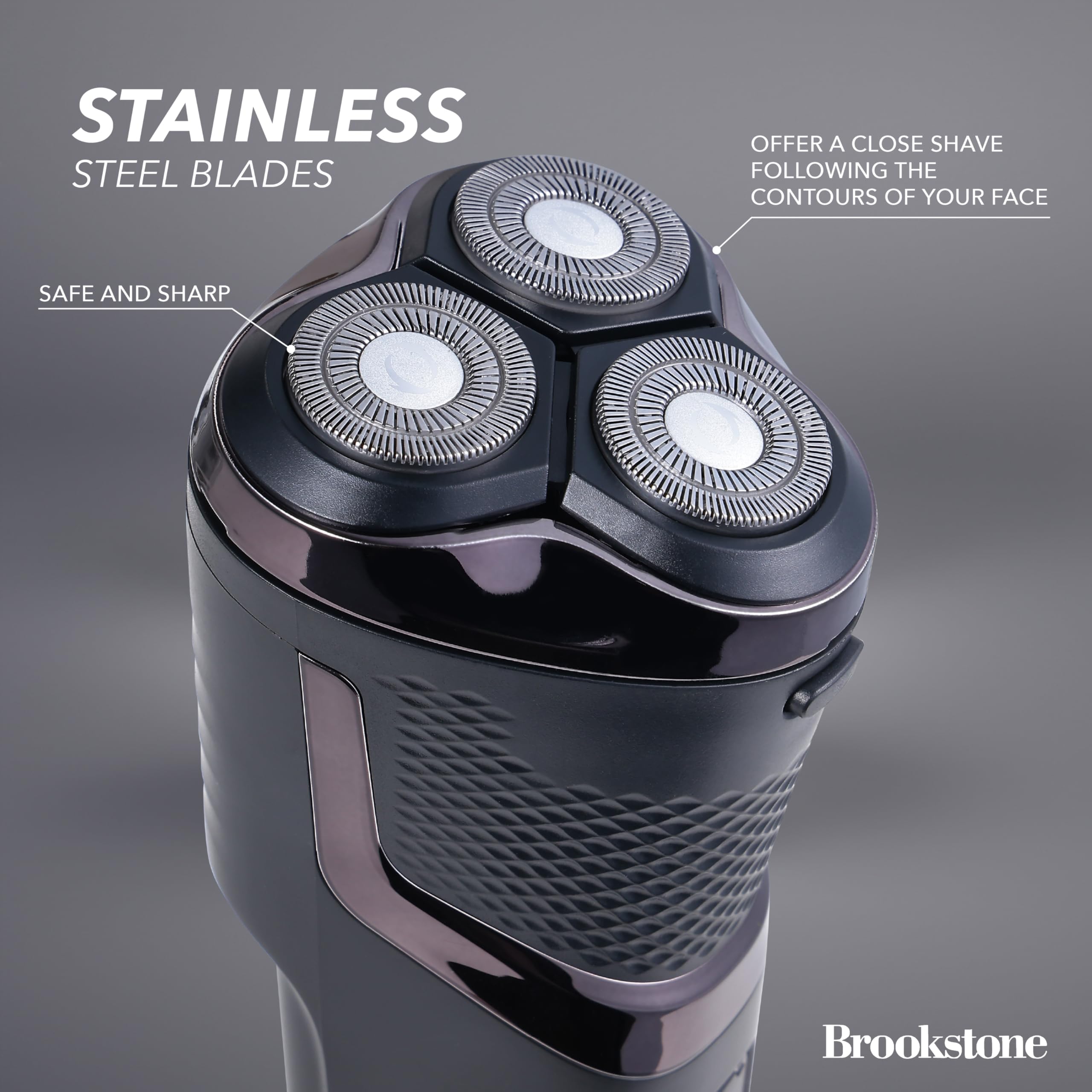 brookstone-3-head-rotary-shaver-rechargeable-t-blade-groomer-led-display-black image 3