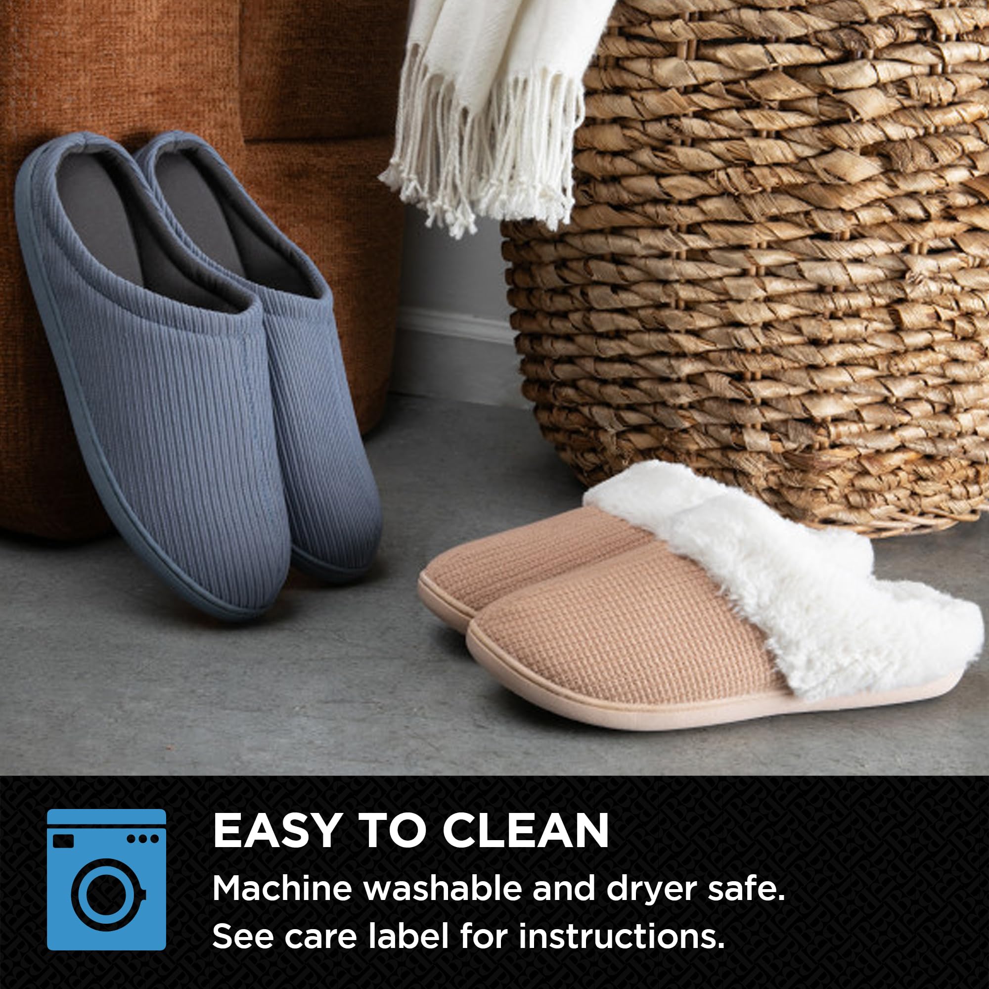 brookstone-classic-comfort-memory-foam-men-s-indoor-slippers-warm-soft-plush-lin image 4