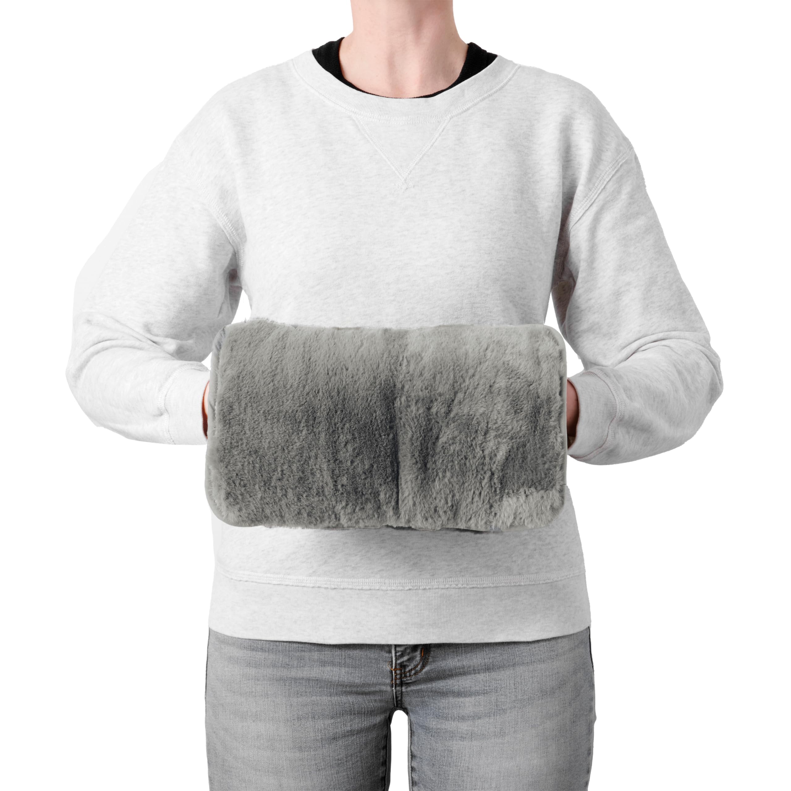 brookstone-faux-fur-hand-warmer-with-microwavable-gel-pack-cozy-sherpa-plush-lin image 1