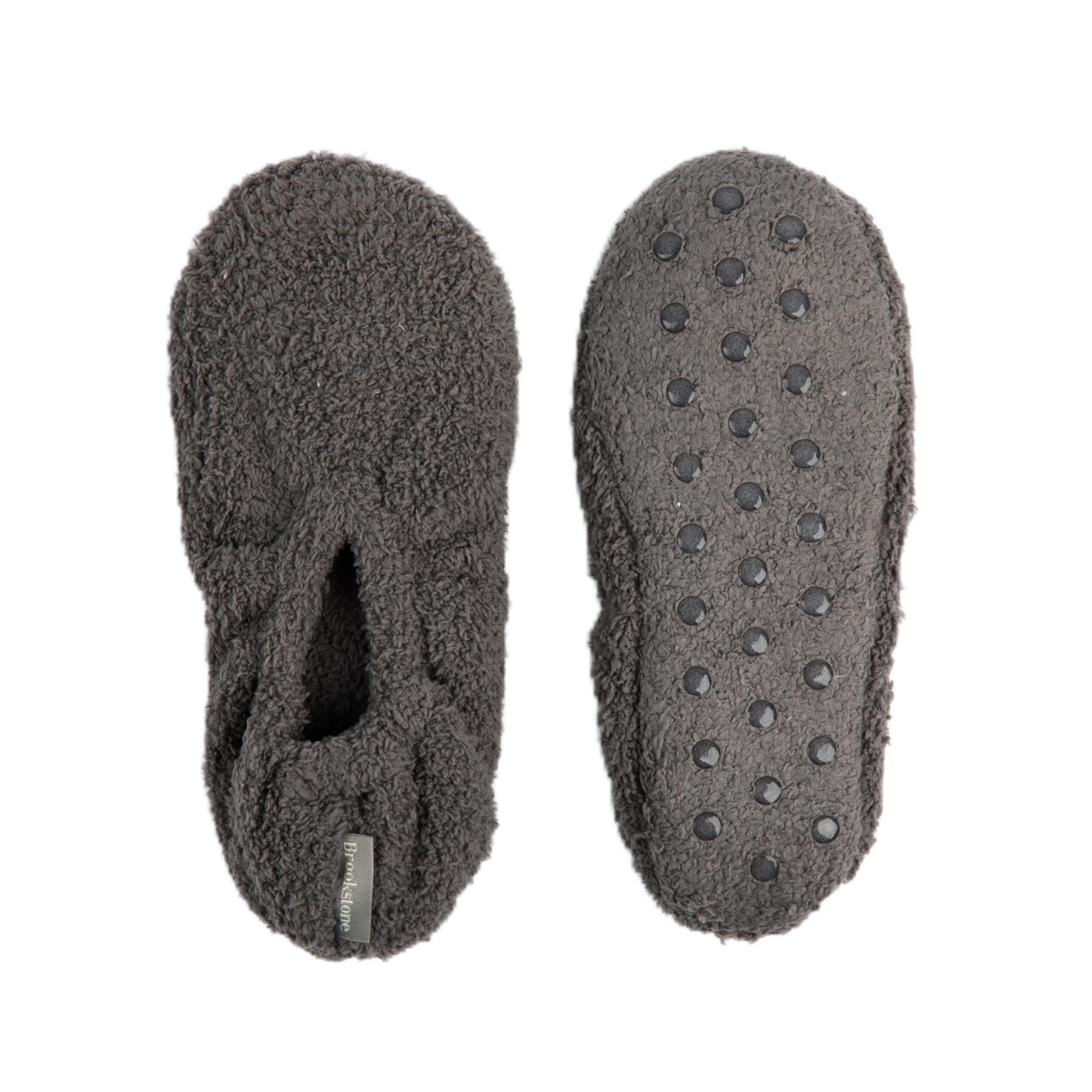 brookstone-plush-footies-memory-foam-slippers-with-ultra-soft-sherpa-non-skid-so image 2