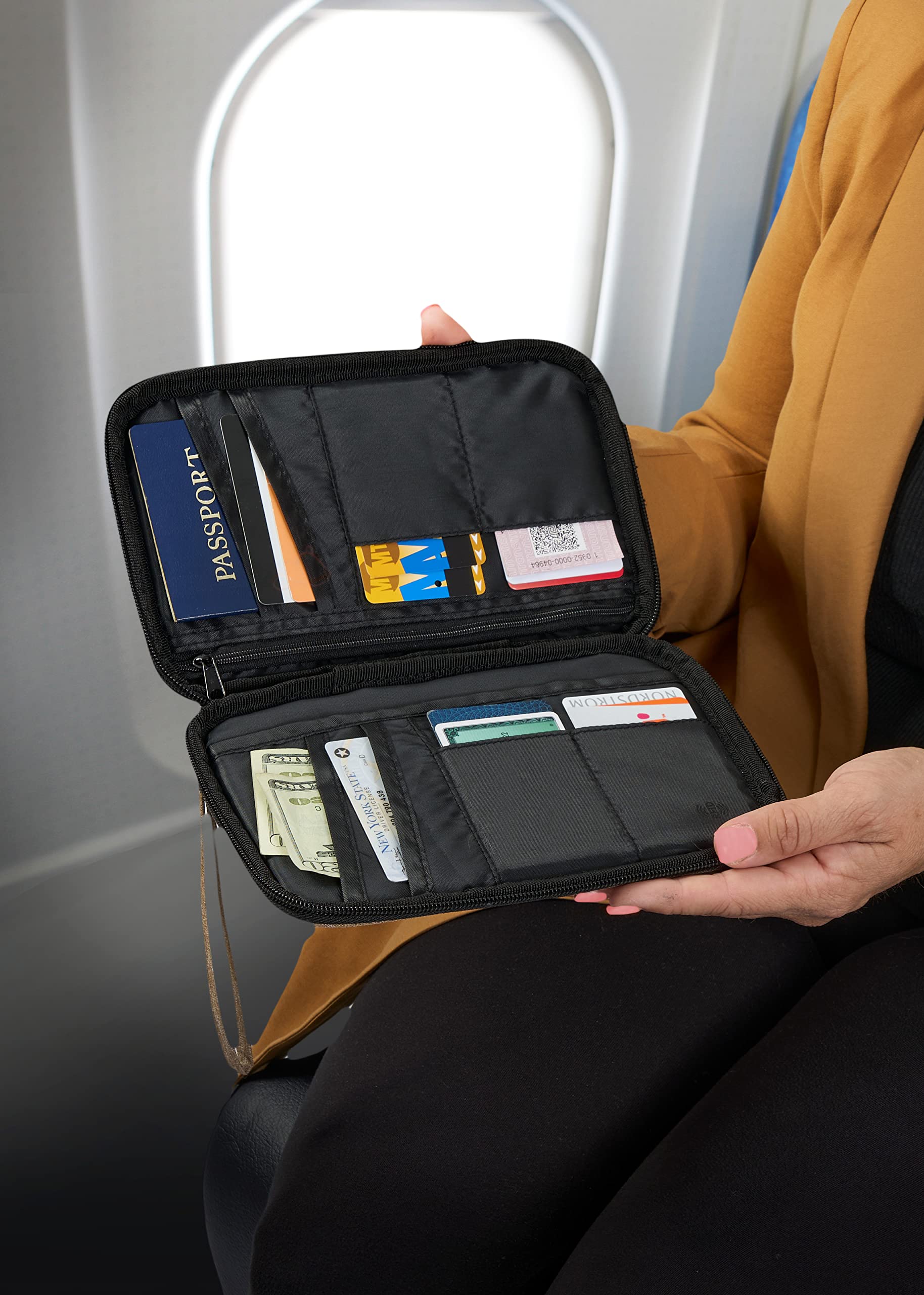 brookstone-rfid-blocking-travel-wallet-passport-holder-with-zipper-khaki image 2