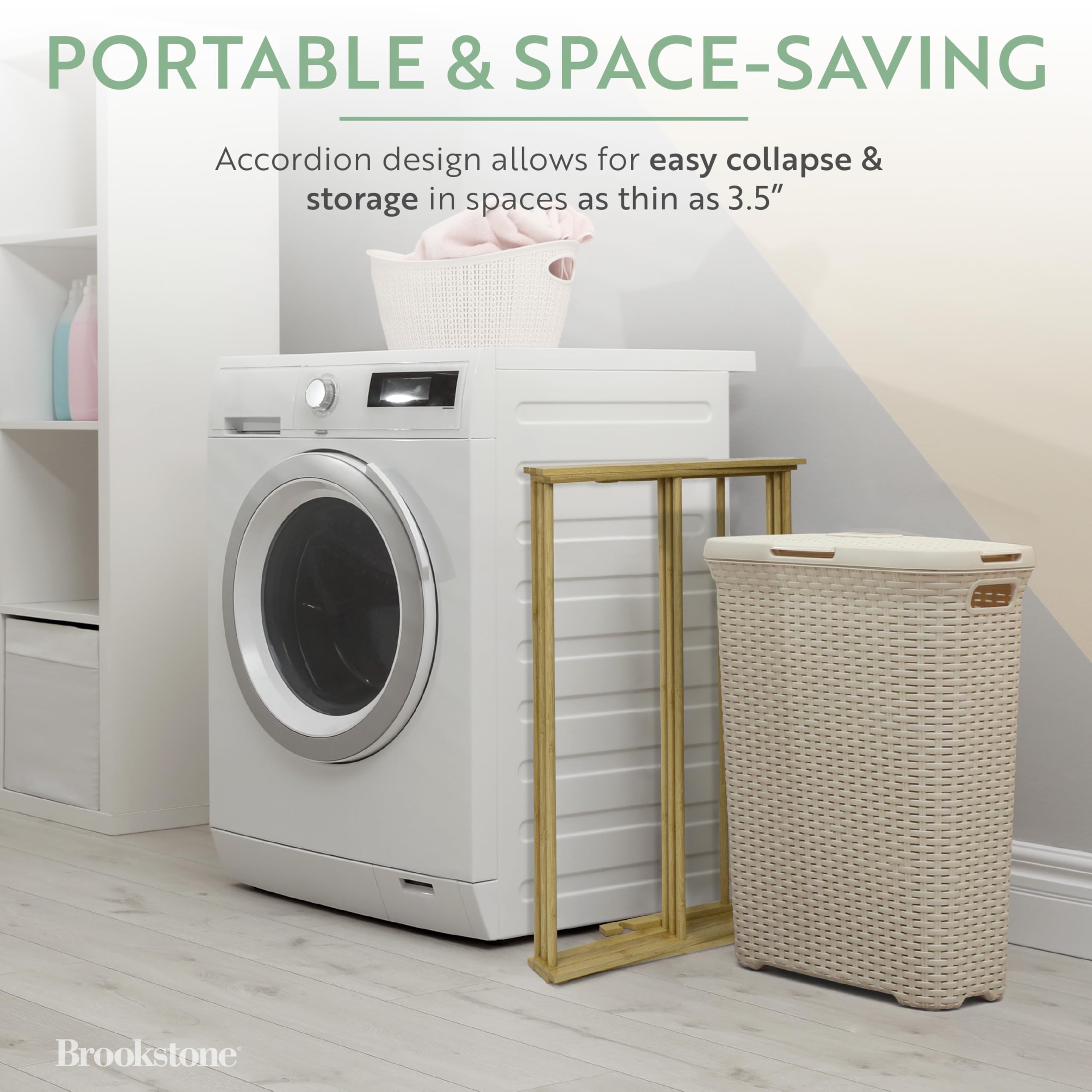 brookstone-eco-friendly-bamboo-drying-rack-collapsible-laundry-clothes-hanger-wi image 2