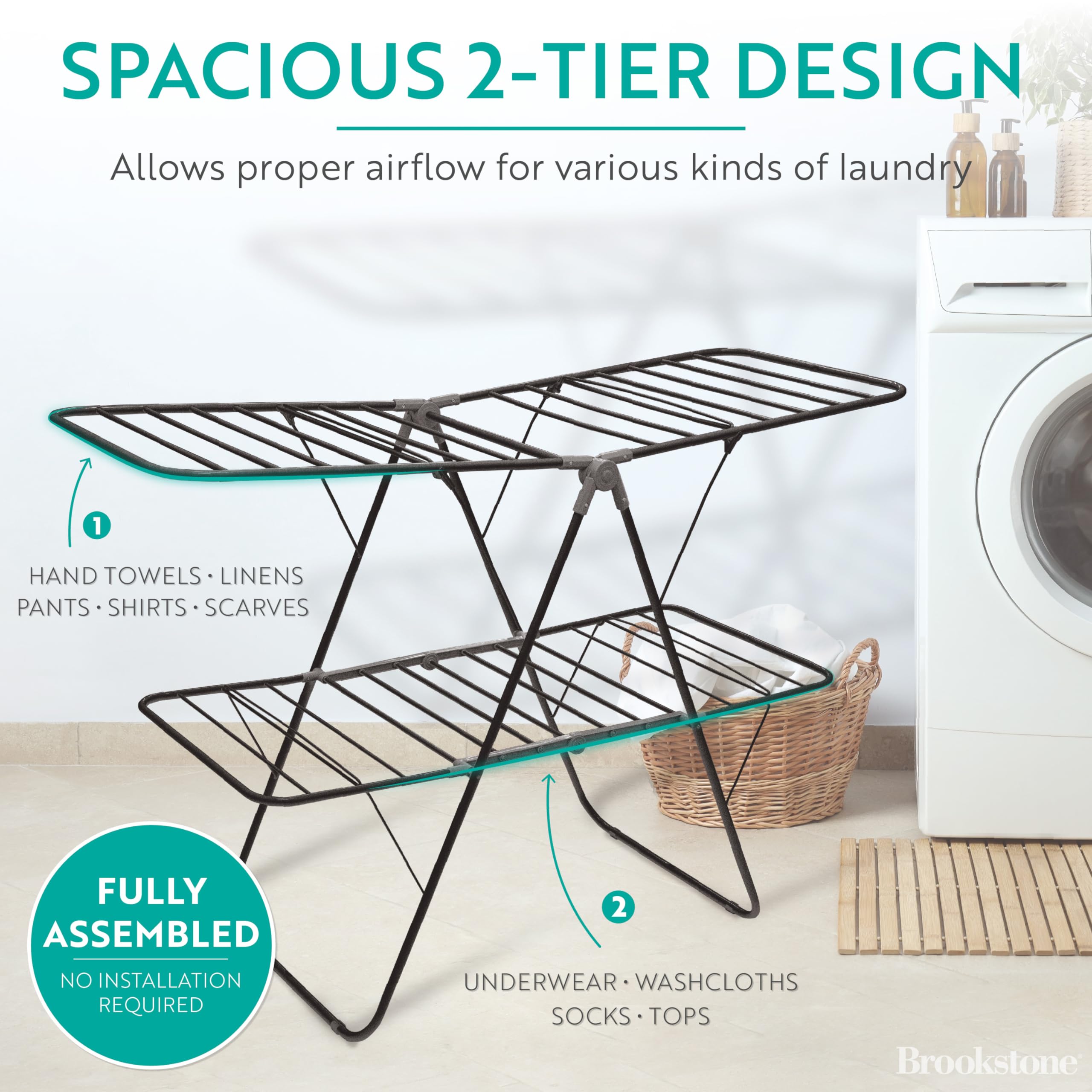 brookstone-2-tier-folding-drying-rack-heavy-duty-collapsible-laundry-clothes-dry image 5