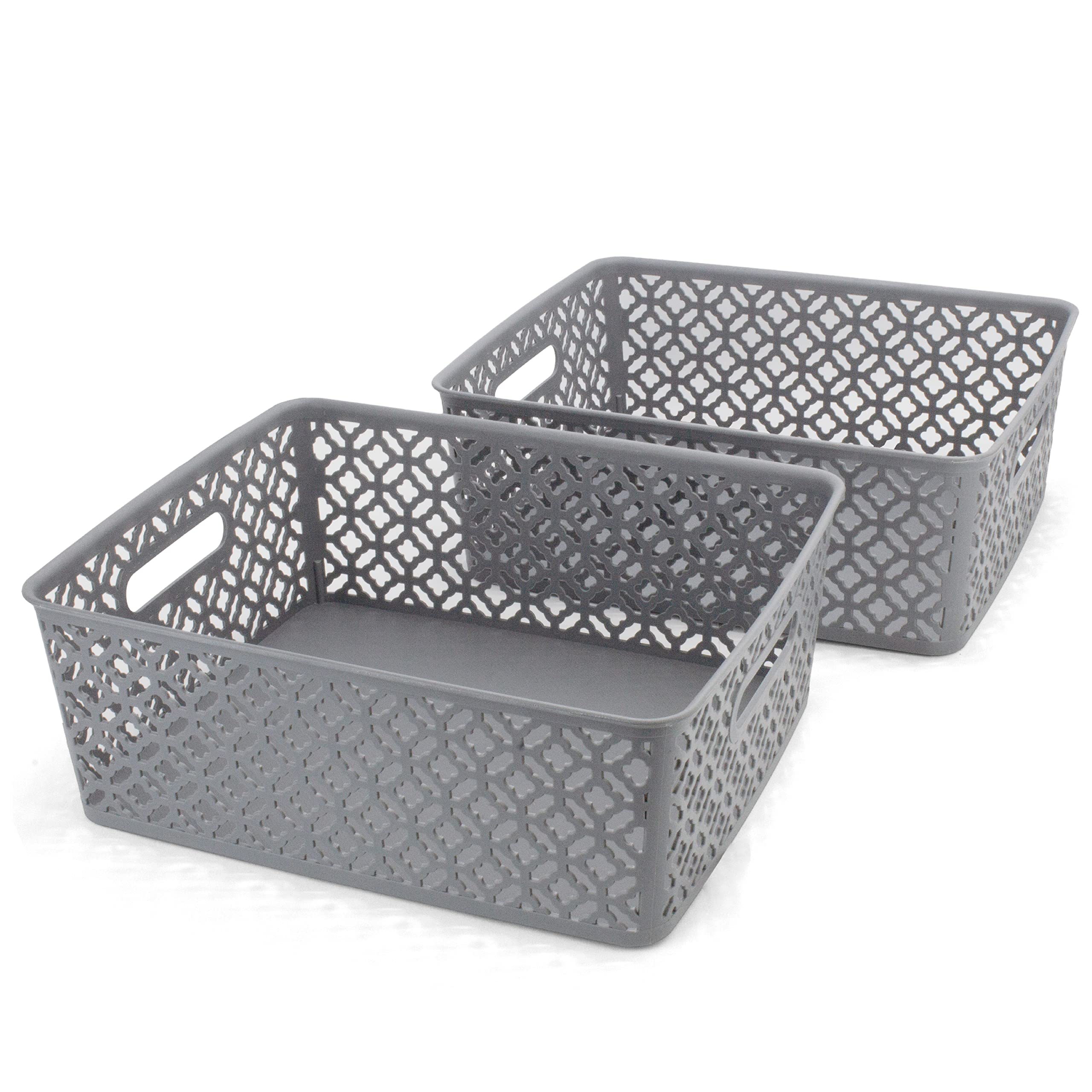 brookstone-2-pack-large-storage-baskets-with-handles-decorative-woven-plastic-bi image 1
