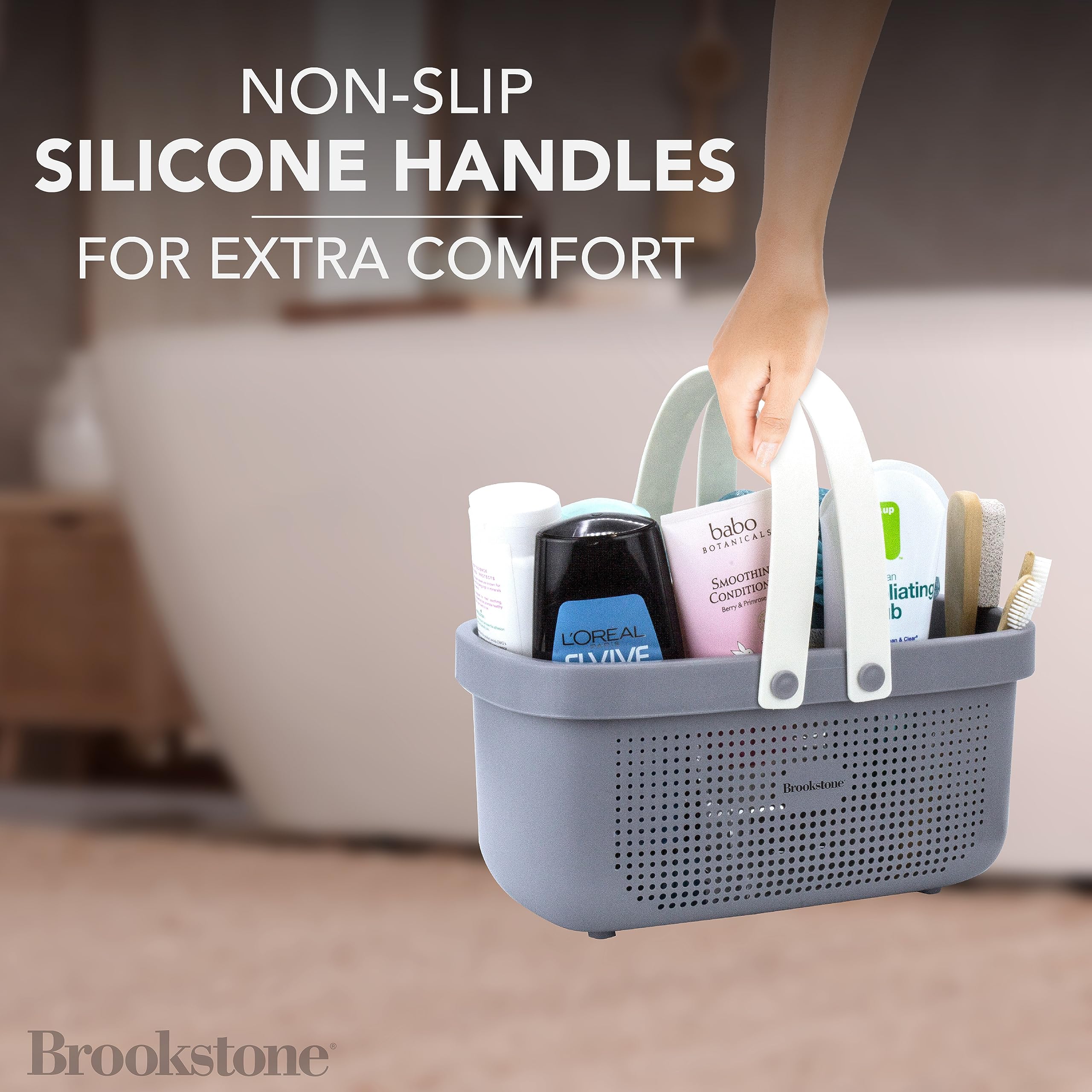 brookstone-modern-large-portable-shower-caddy-with-soft-silicone-handle-bpa-free image 2