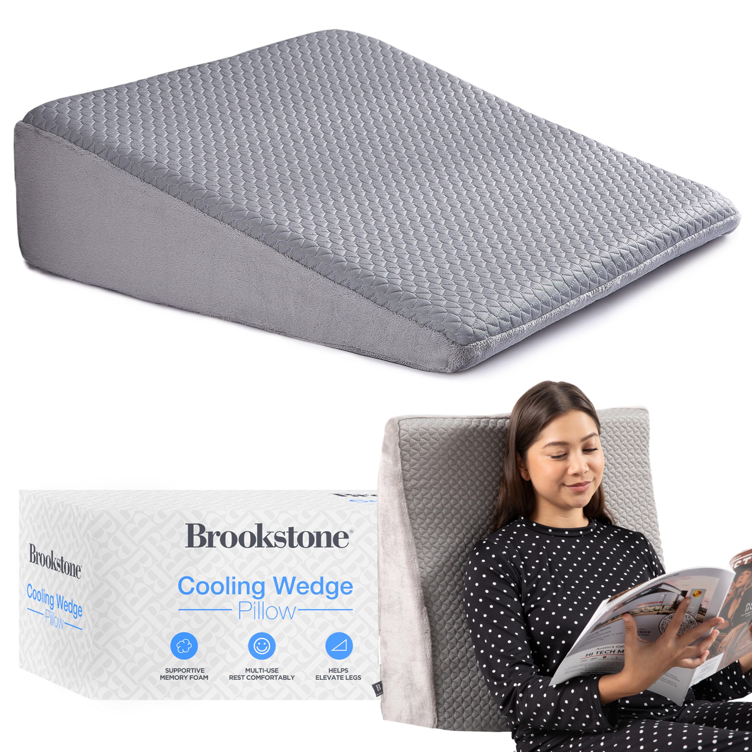 brookstone-cooling-comfort-bed-wedge-pillow-supportive-memory-foam-multi-positio image 1
