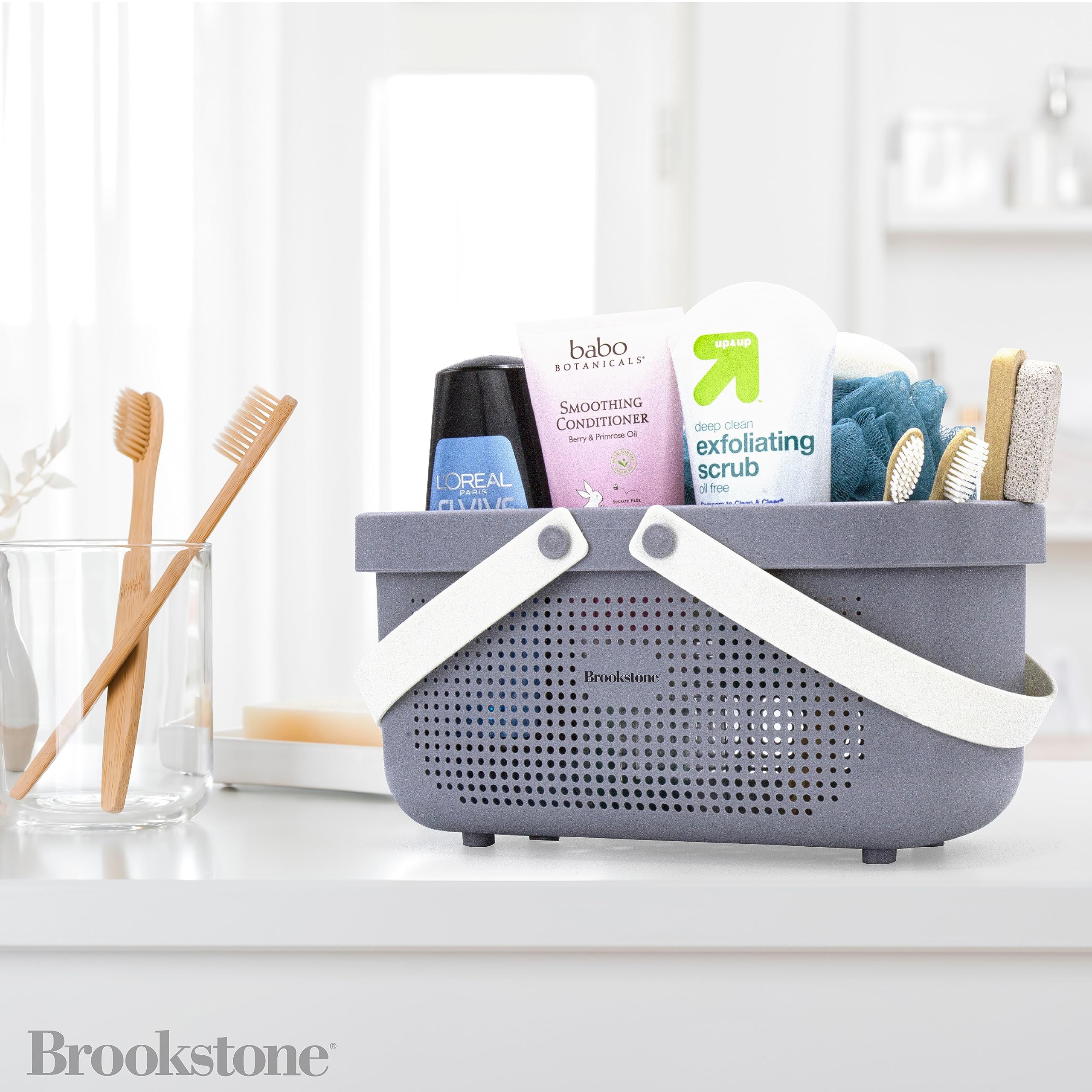 brookstone-modern-large-portable-shower-caddy-with-soft-silicone-handle-bpa-free image 3