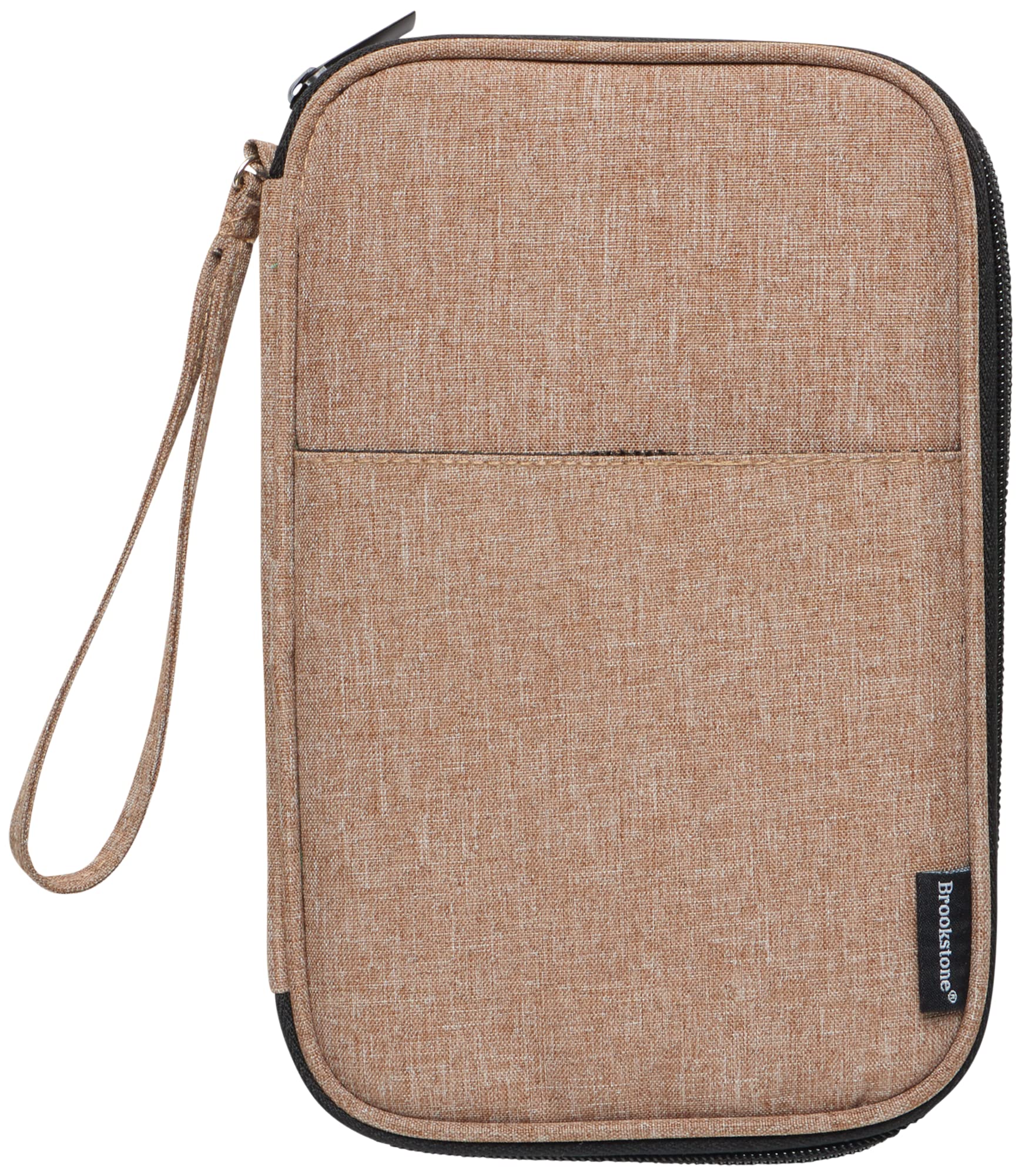 brookstone-rfid-blocking-travel-wallet-passport-holder-with-zipper-khaki image 1