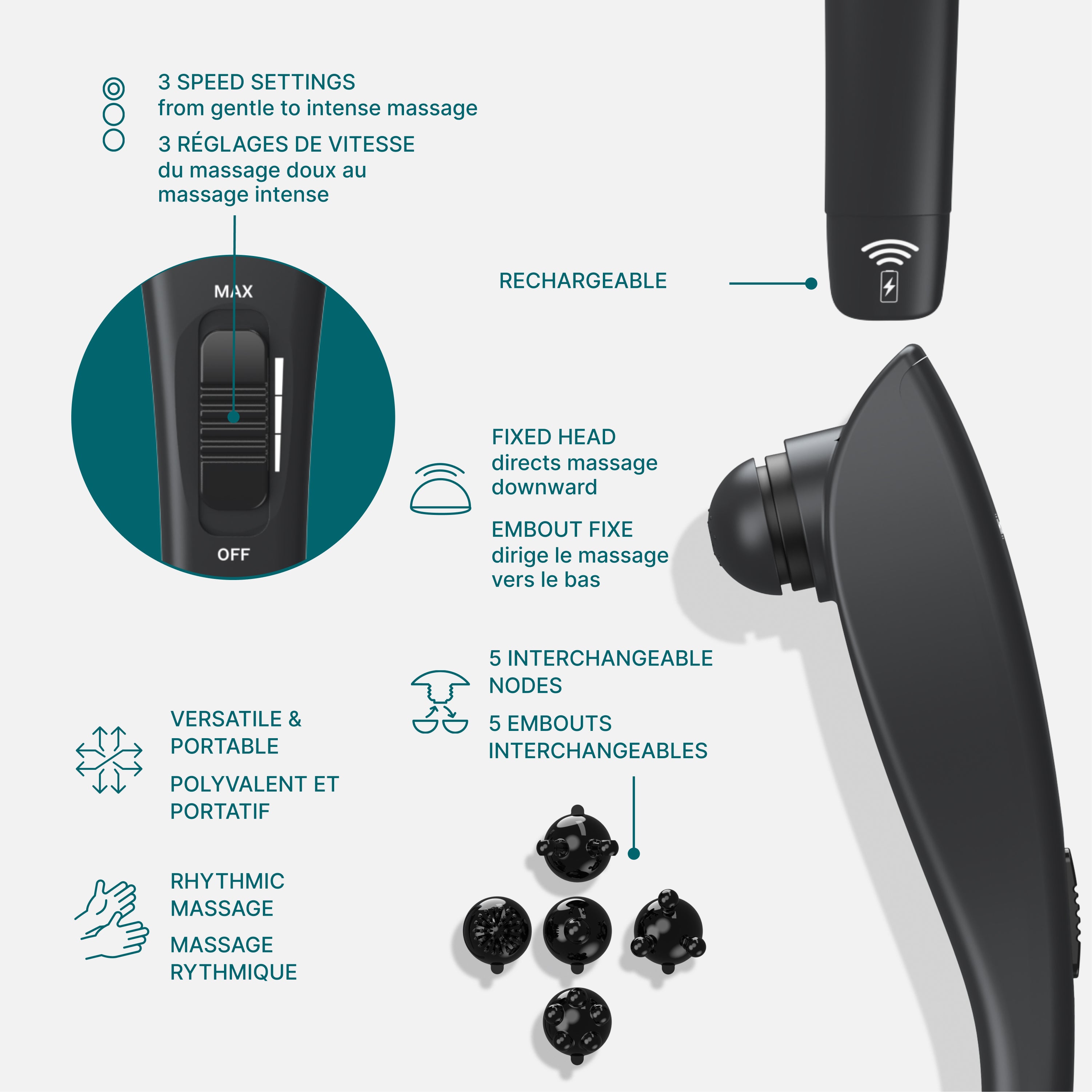 homedics-rechargeable-deep-tissue-percussion-massager-with-interchangeable-heads image 3