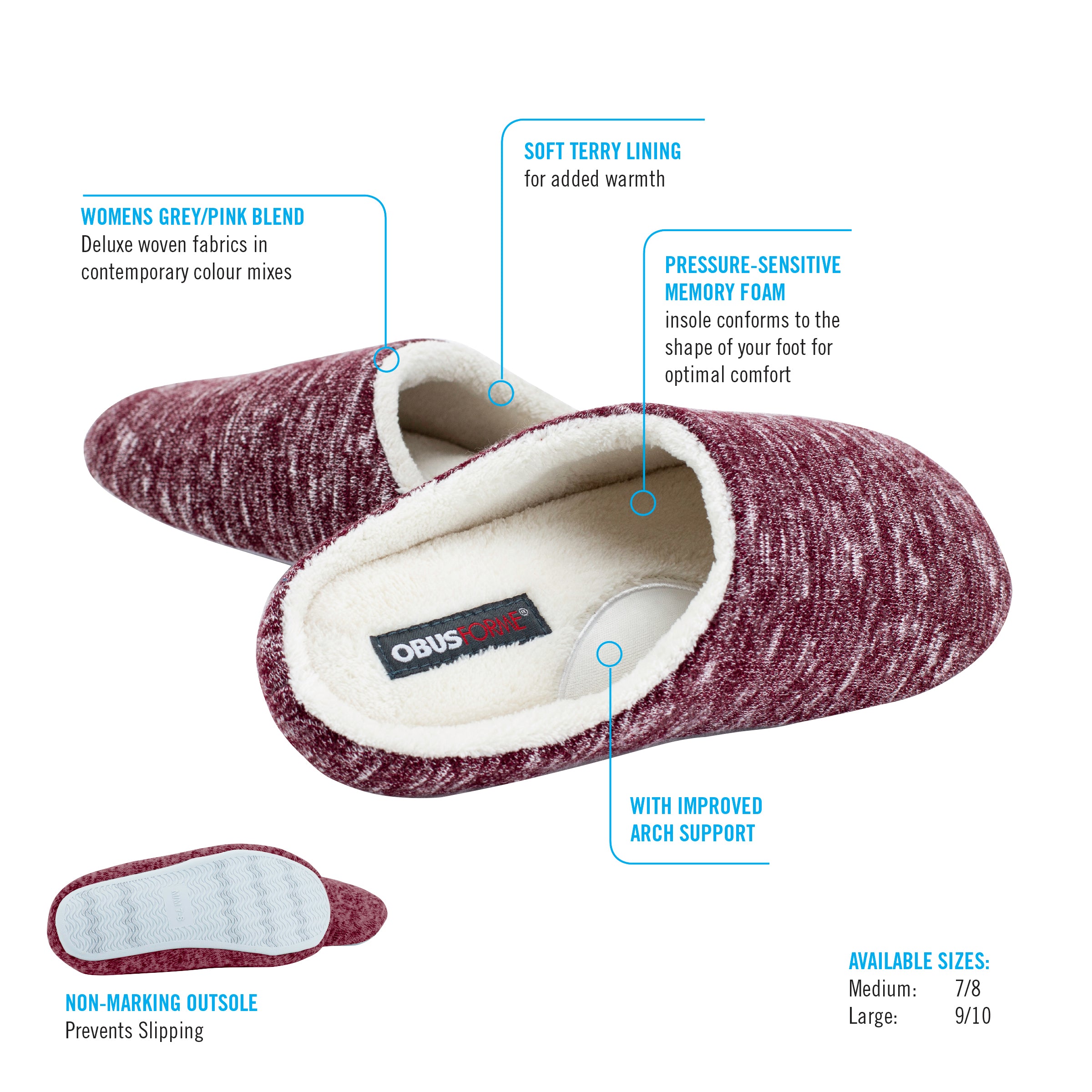 homedics-ladies-arch-support-slippers-memory-foam-non-marking-sole-terry-lining image 2