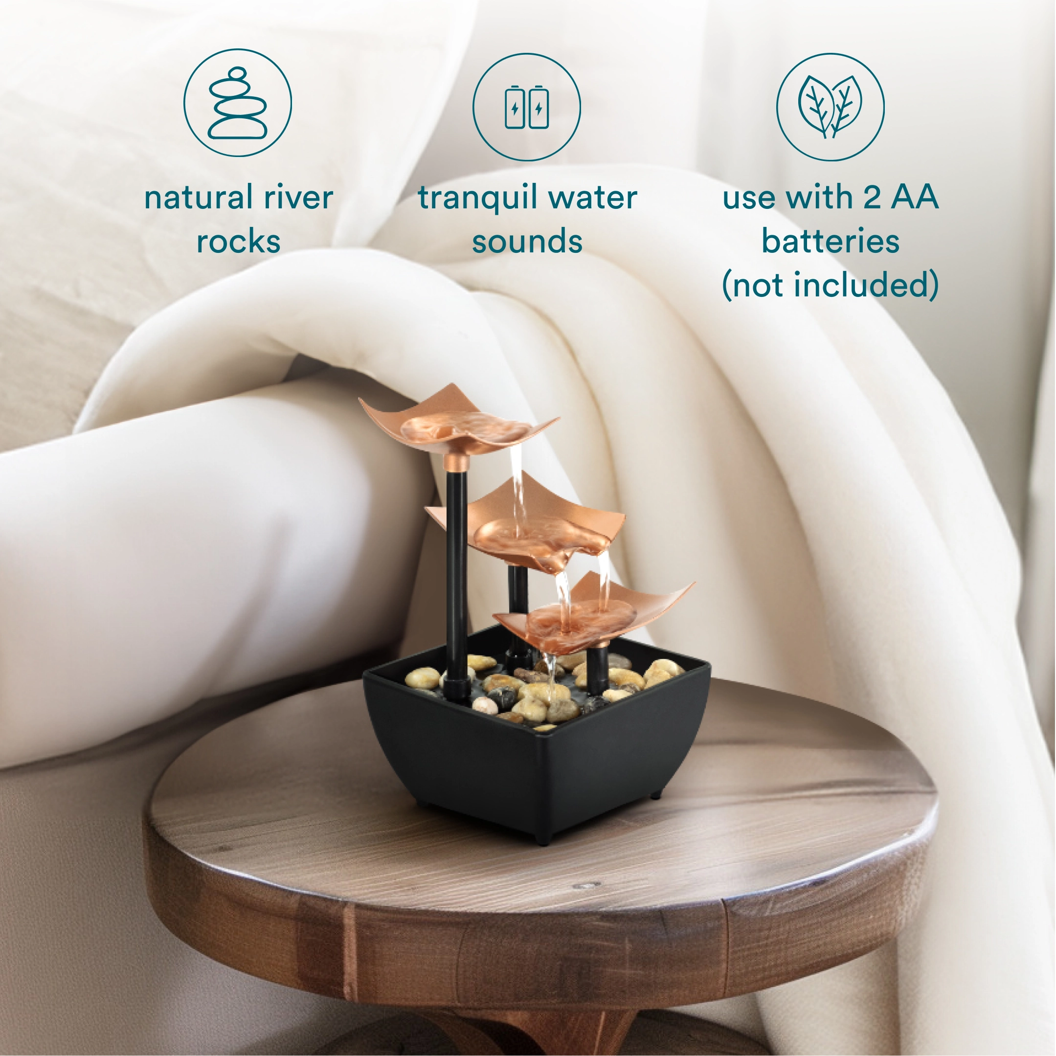 homedics-relaxation-fountain-three-tier-tabletop-water-fountain-for-home-office image 3